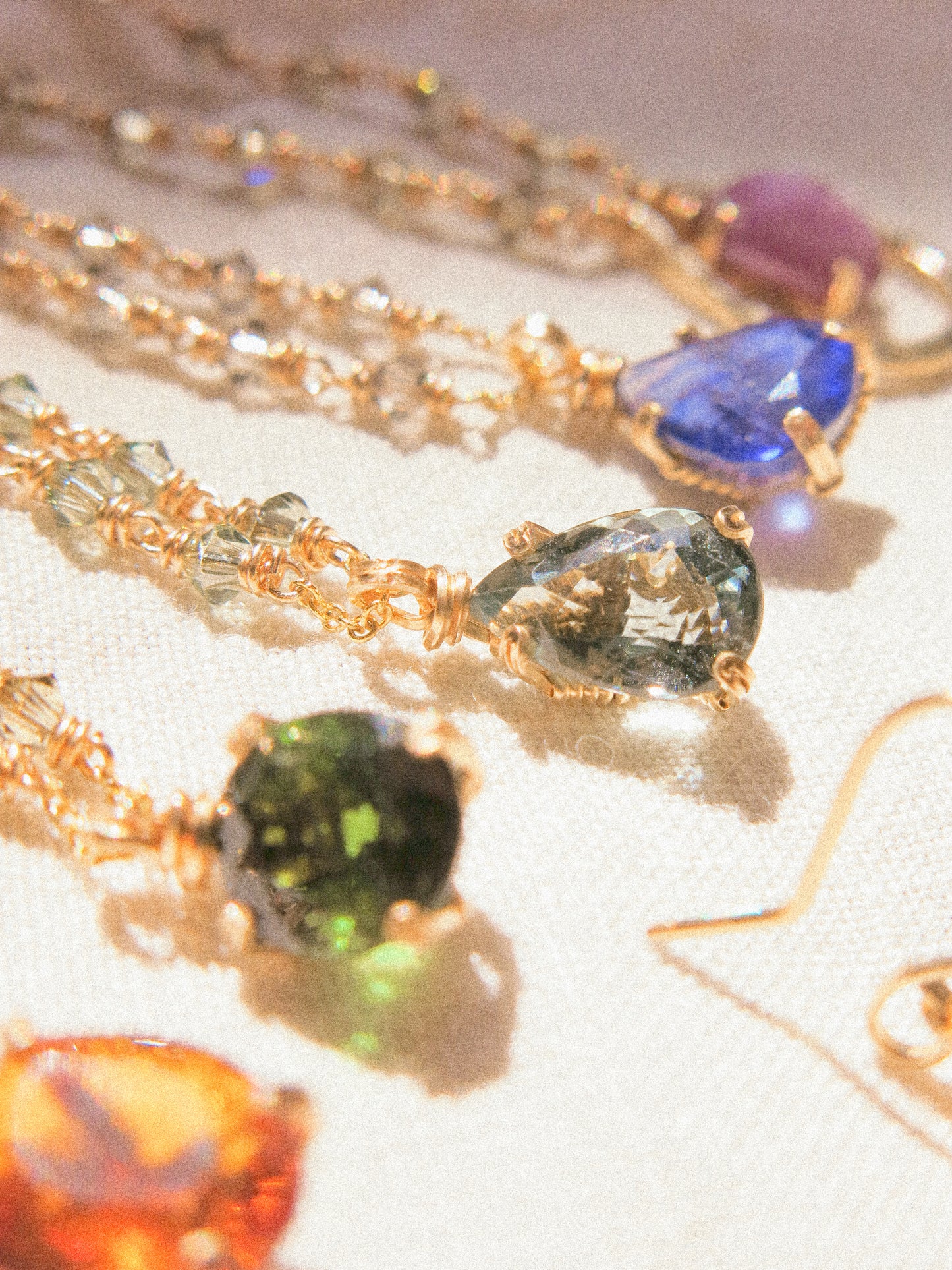 Blue: Prong Set Teardrop Faceted Icy Blue Tourmaline Necklace with Swarovski Crystal Accent Chain, 14K Gold Fill