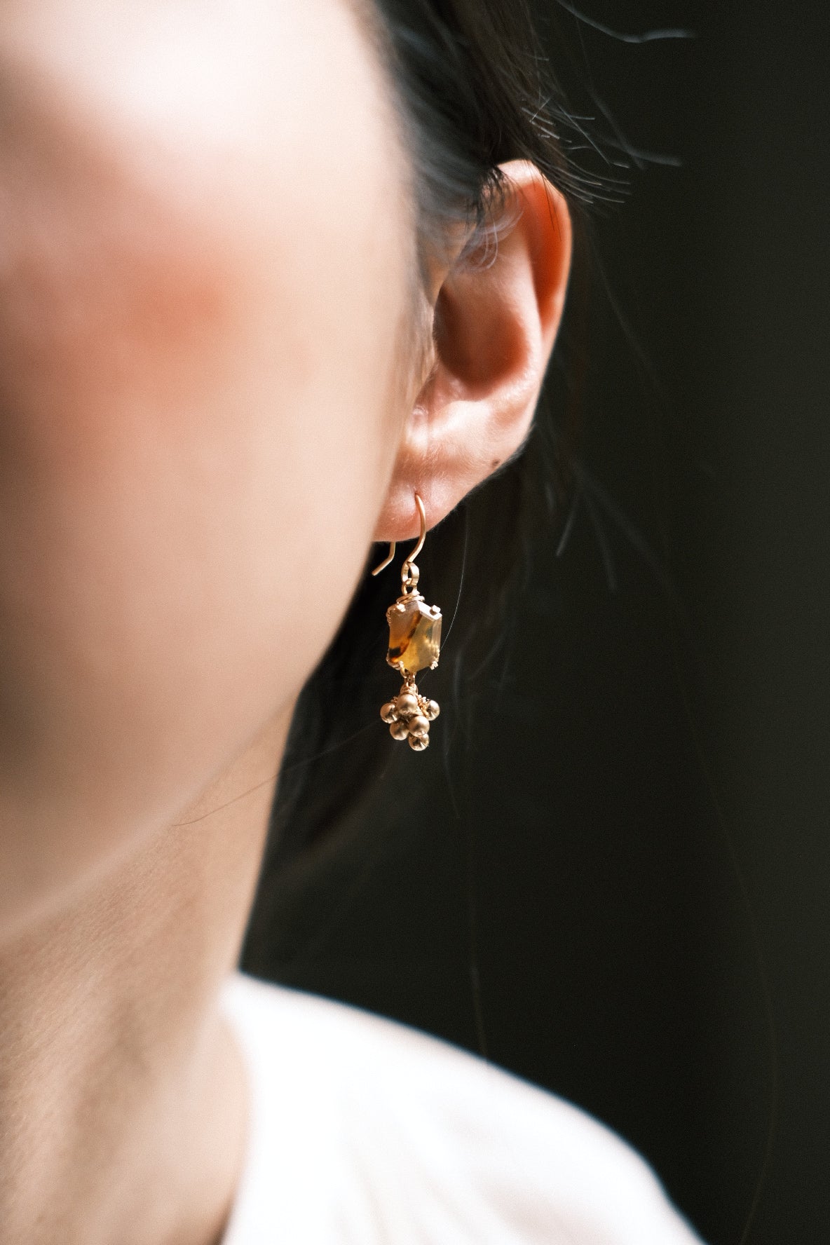 Yellow: Prong Set Elongated Hexagon Montana Agate Sparks Earrings, 14K Gold Fill