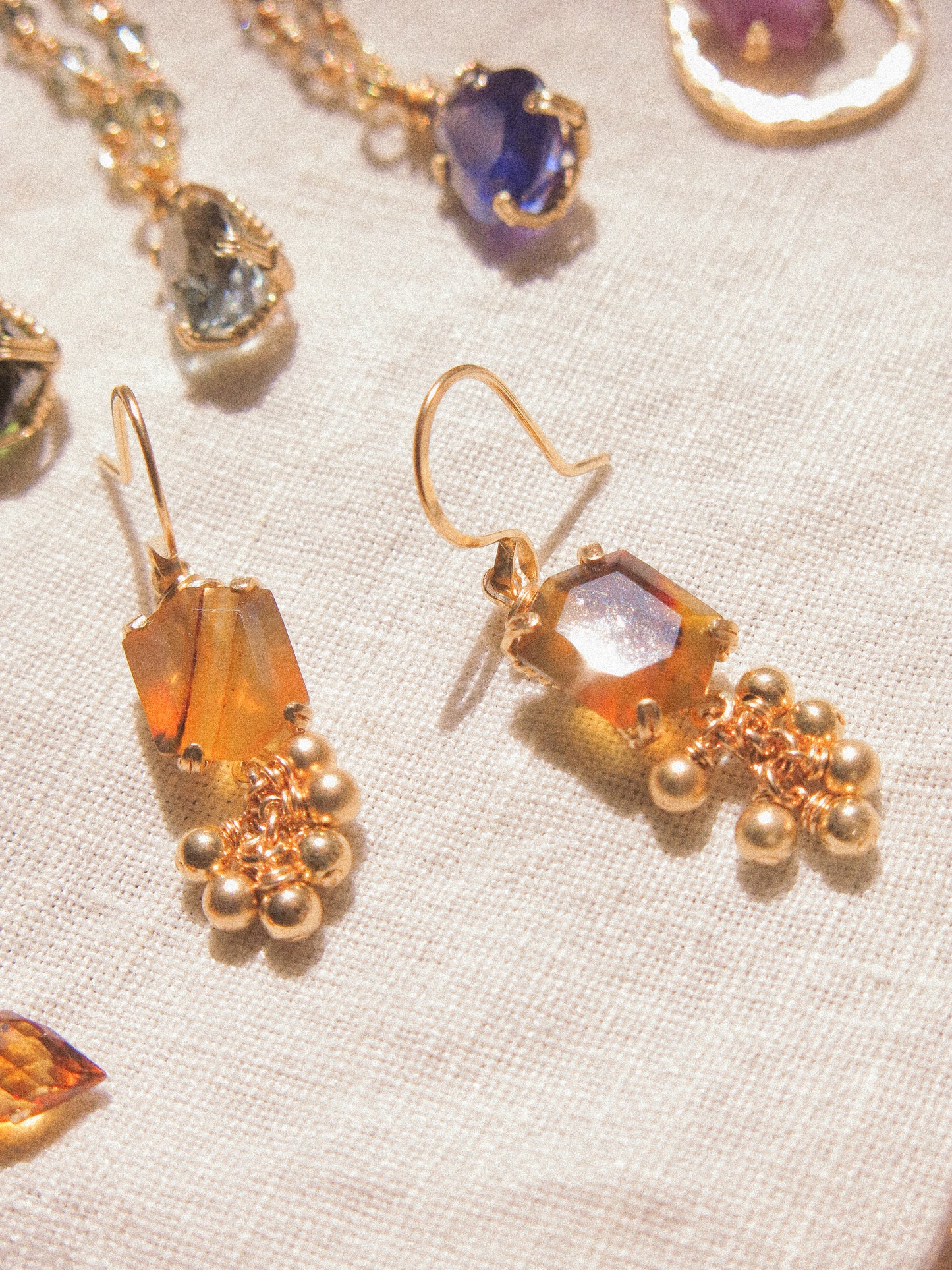 Yellow: Prong Set Elongated Hexagon Montana Agate Sparks Earrings, 14K Gold Fill