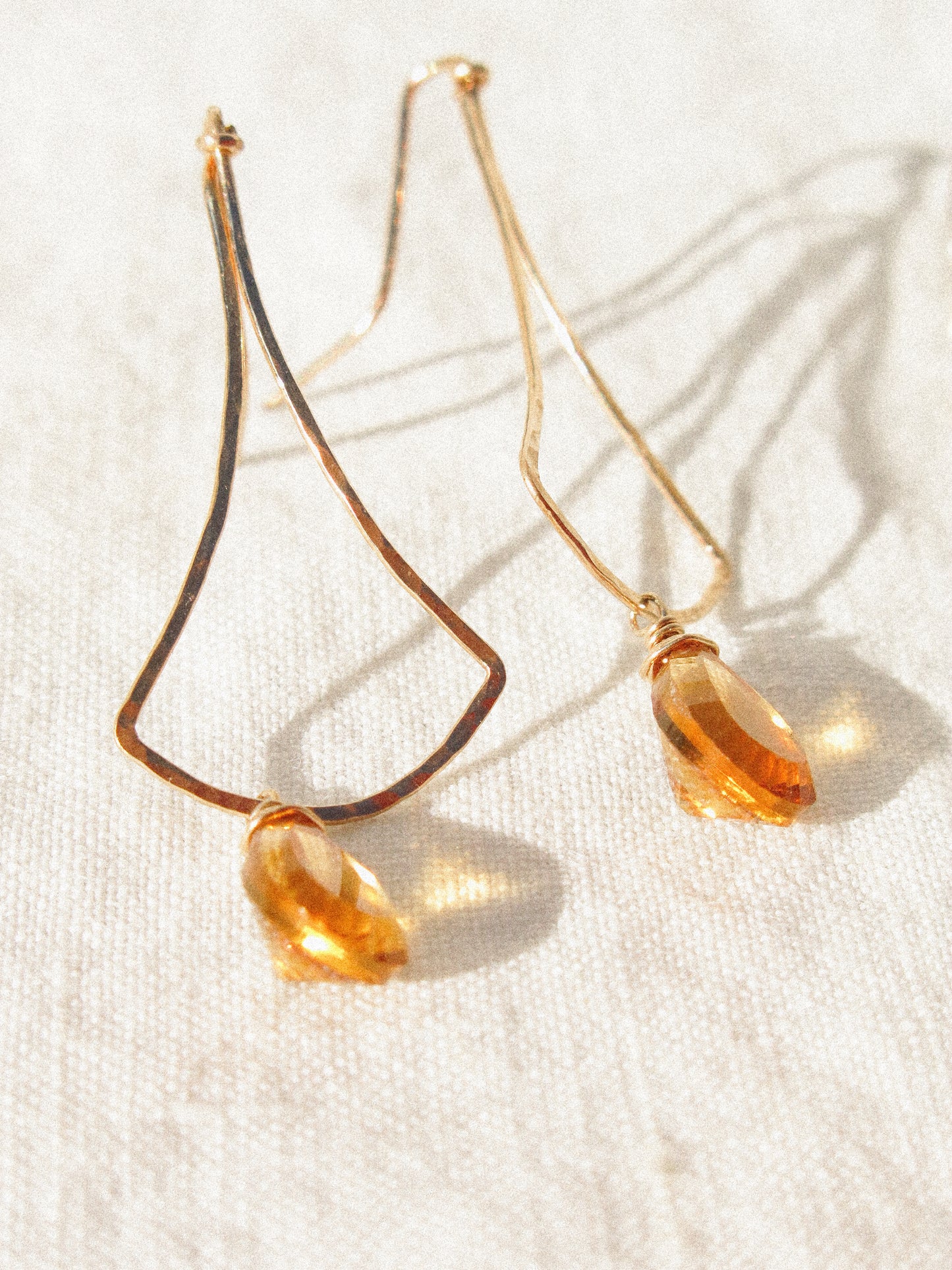 Ginko Earrings with Diamond Concave Cut Teardrop Citrine in 14K Gold Fill, November Birthstone, Simplistic Earrings, Dangle Earrings
