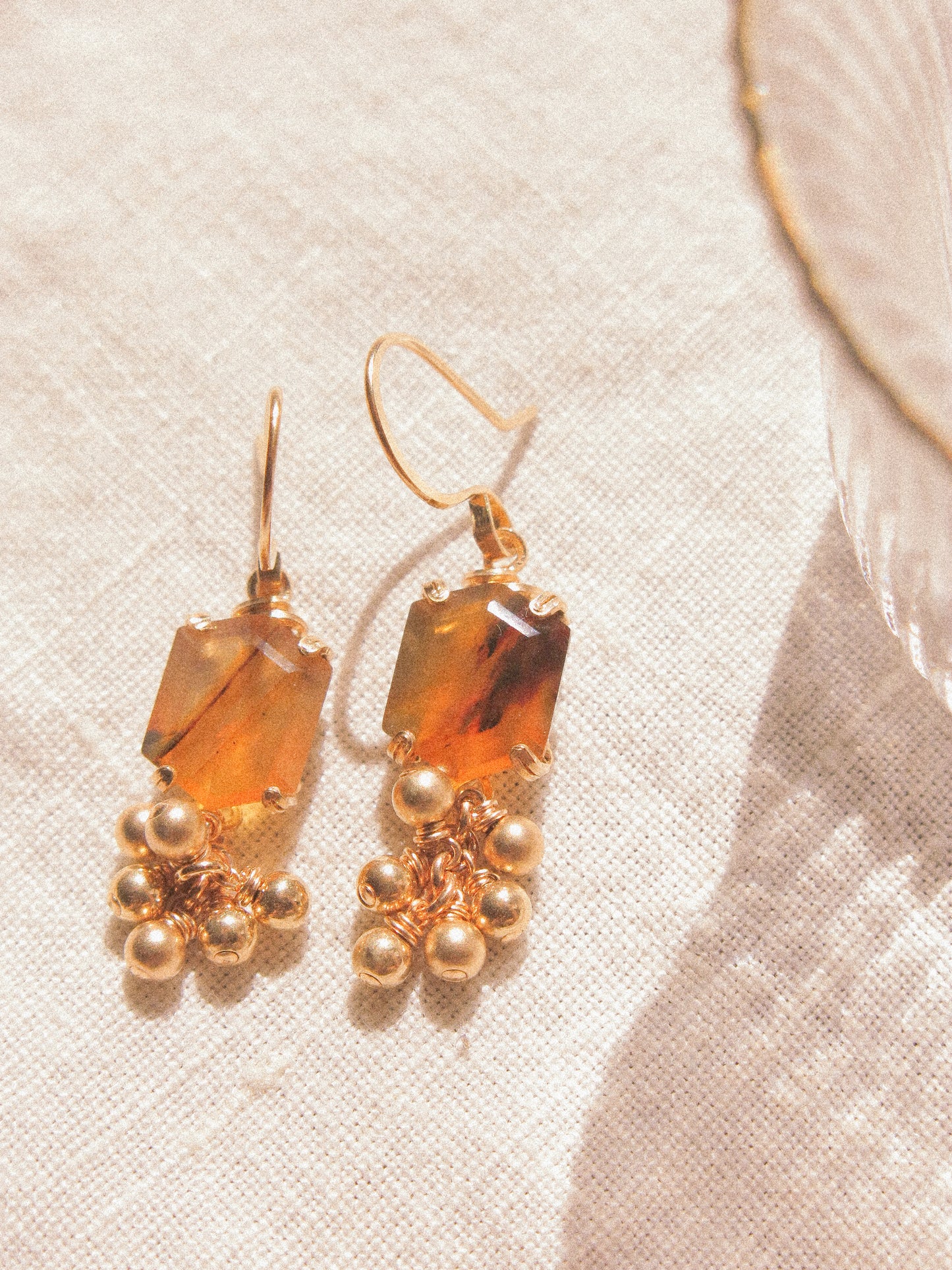 Yellow: Prong Set Elongated Hexagon Montana Agate Sparks Earrings, 14K Gold Fill