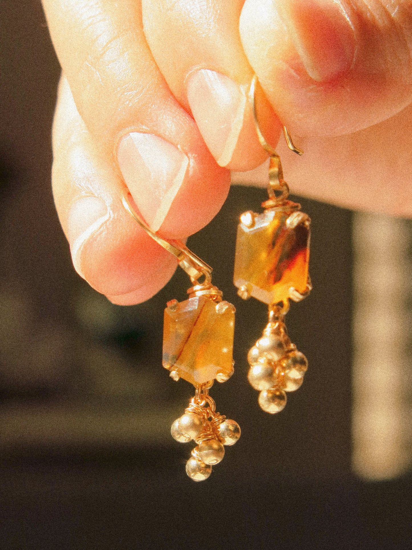Yellow: Prong Set Elongated Hexagon Montana Agate Sparks Earrings, 14K Gold Fill