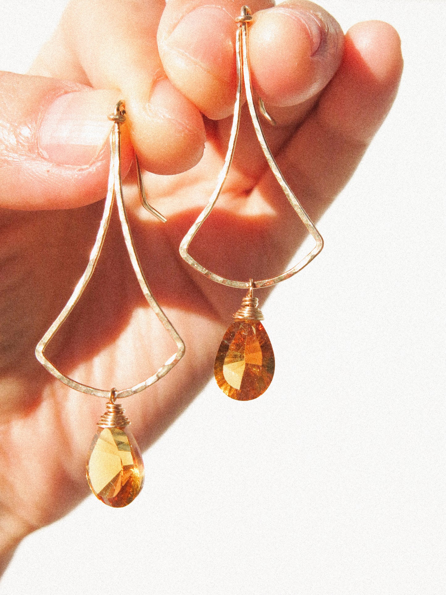 Ginko Earrings with Diamond Concave Cut Teardrop Citrine in 14K Gold Fill, November Birthstone, Simplistic Earrings, Dangle Earrings