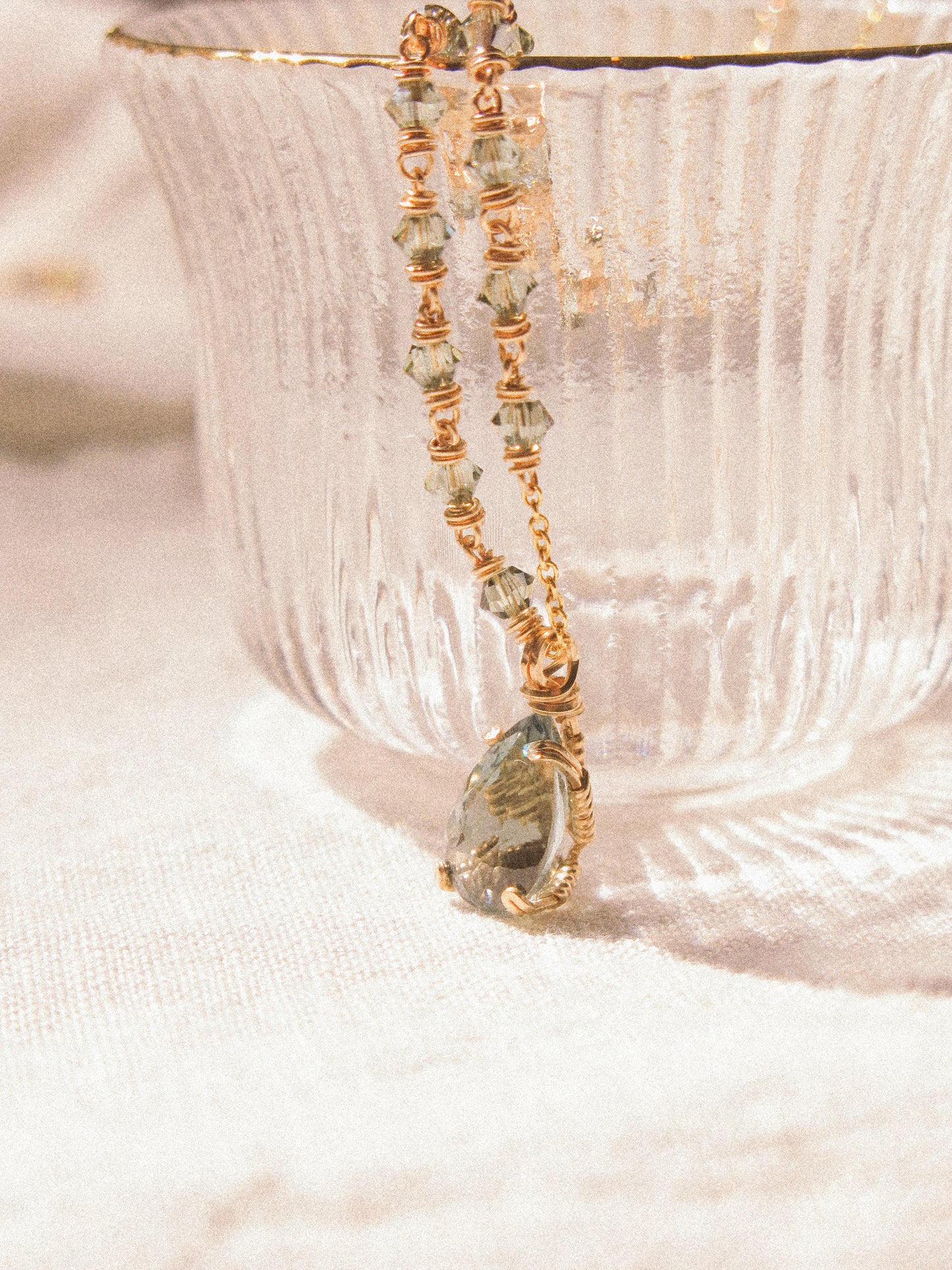 Blue: Prong Set Teardrop Faceted Icy Blue Tourmaline Necklace with Swarovski Crystal Accent Chain, 14K Gold Fill