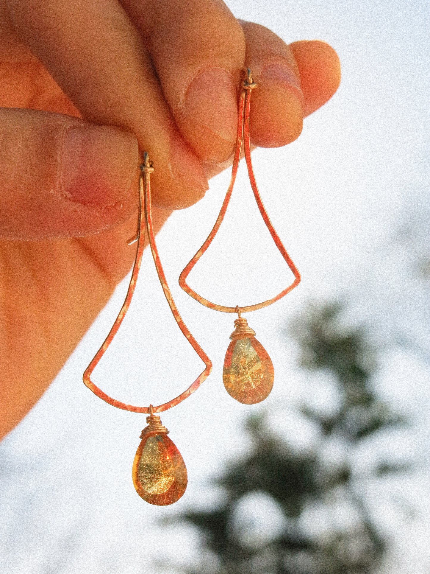 Ginko Earrings with Diamond Concave Cut Teardrop Citrine in 14K Gold Fill, November Birthstone, Simplistic Earrings, Dangle Earrings