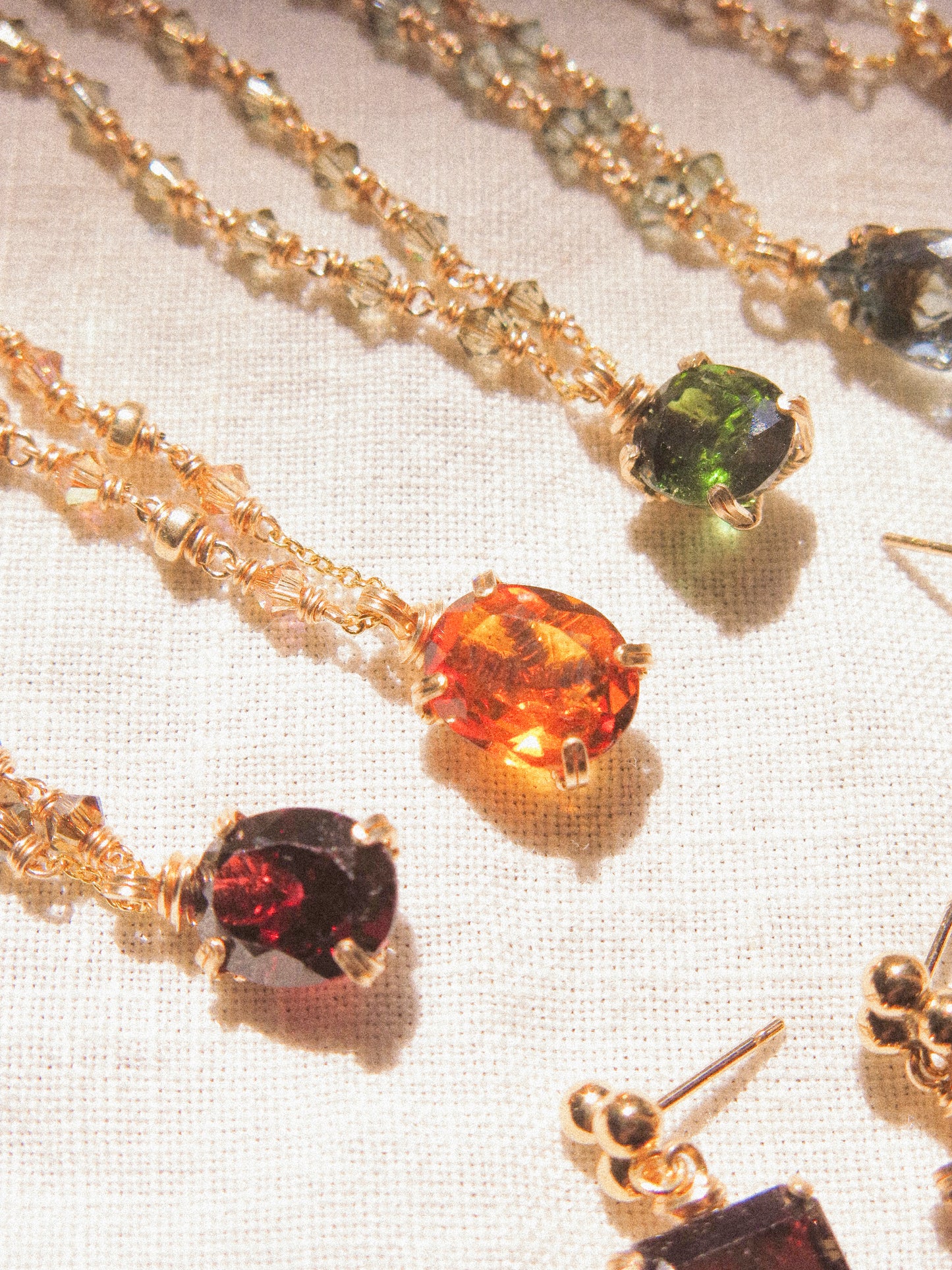 Orange: Prong Set Oval Faceted Citrine Necklace with Swarovski Crystal Accent Chain, 14K Gold Fill