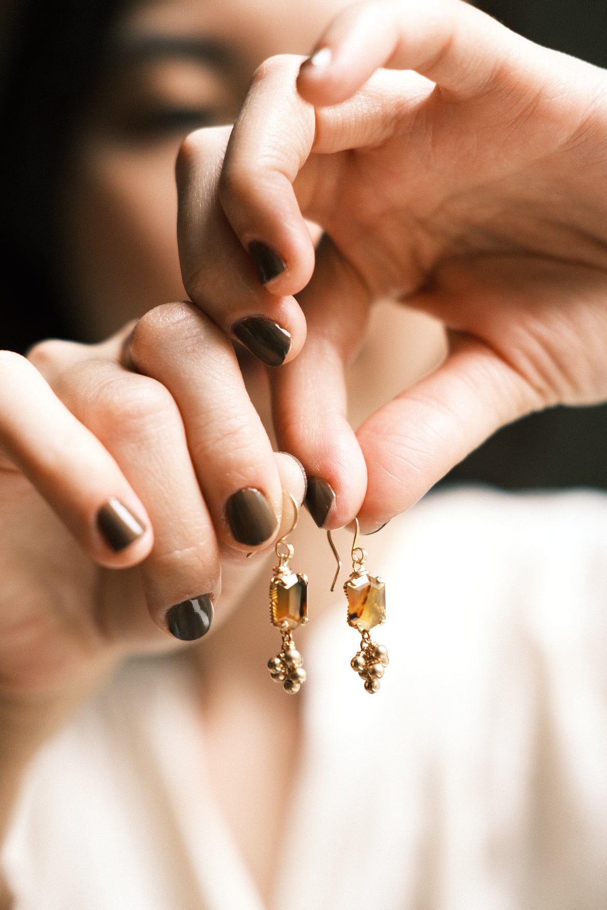 Yellow: Prong Set Elongated Hexagon Montana Agate Sparks Earrings, 14K Gold Fill