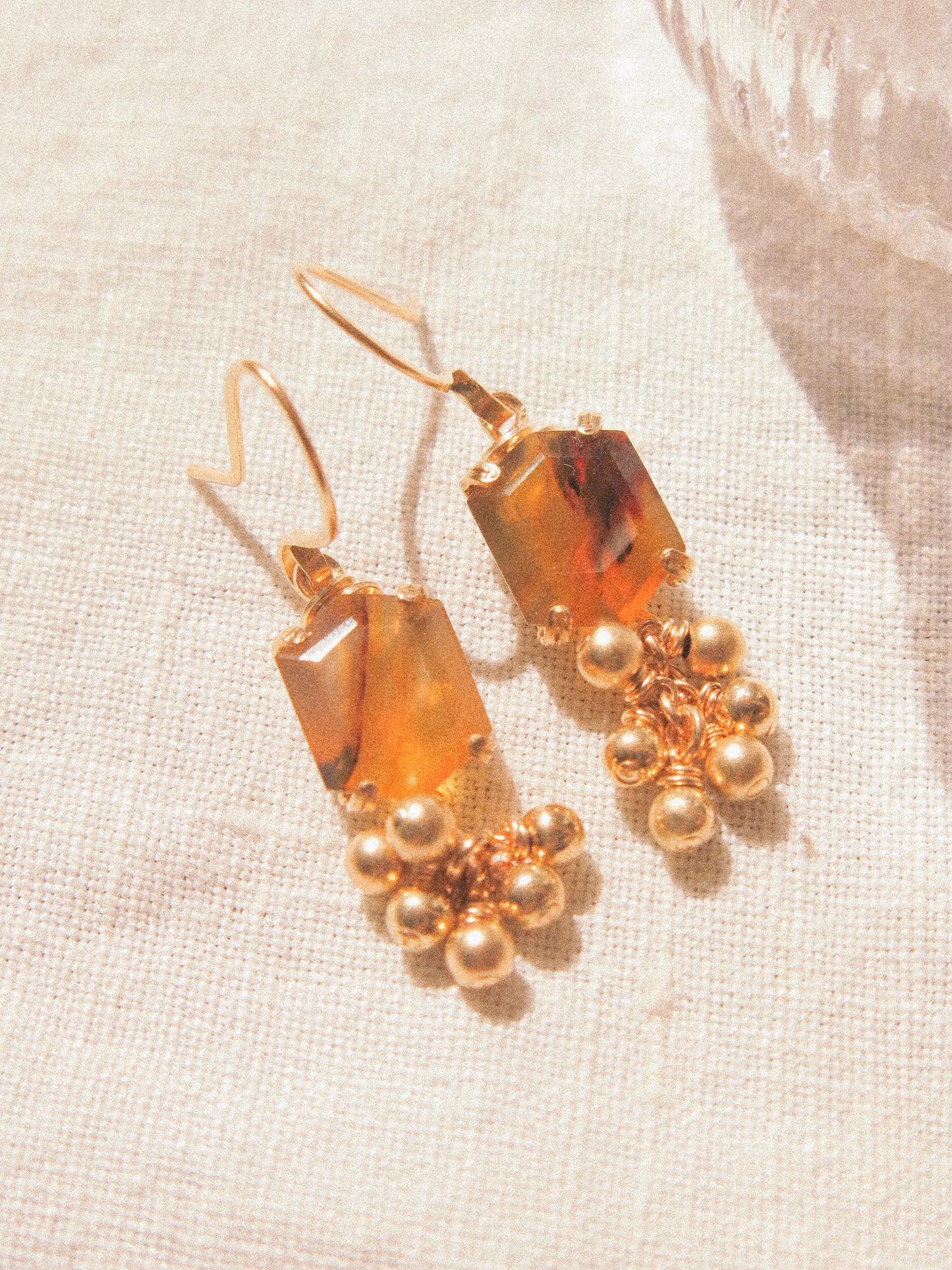 Yellow: Prong Set Elongated Hexagon Montana Agate Sparks Earrings, 14K Gold Fill