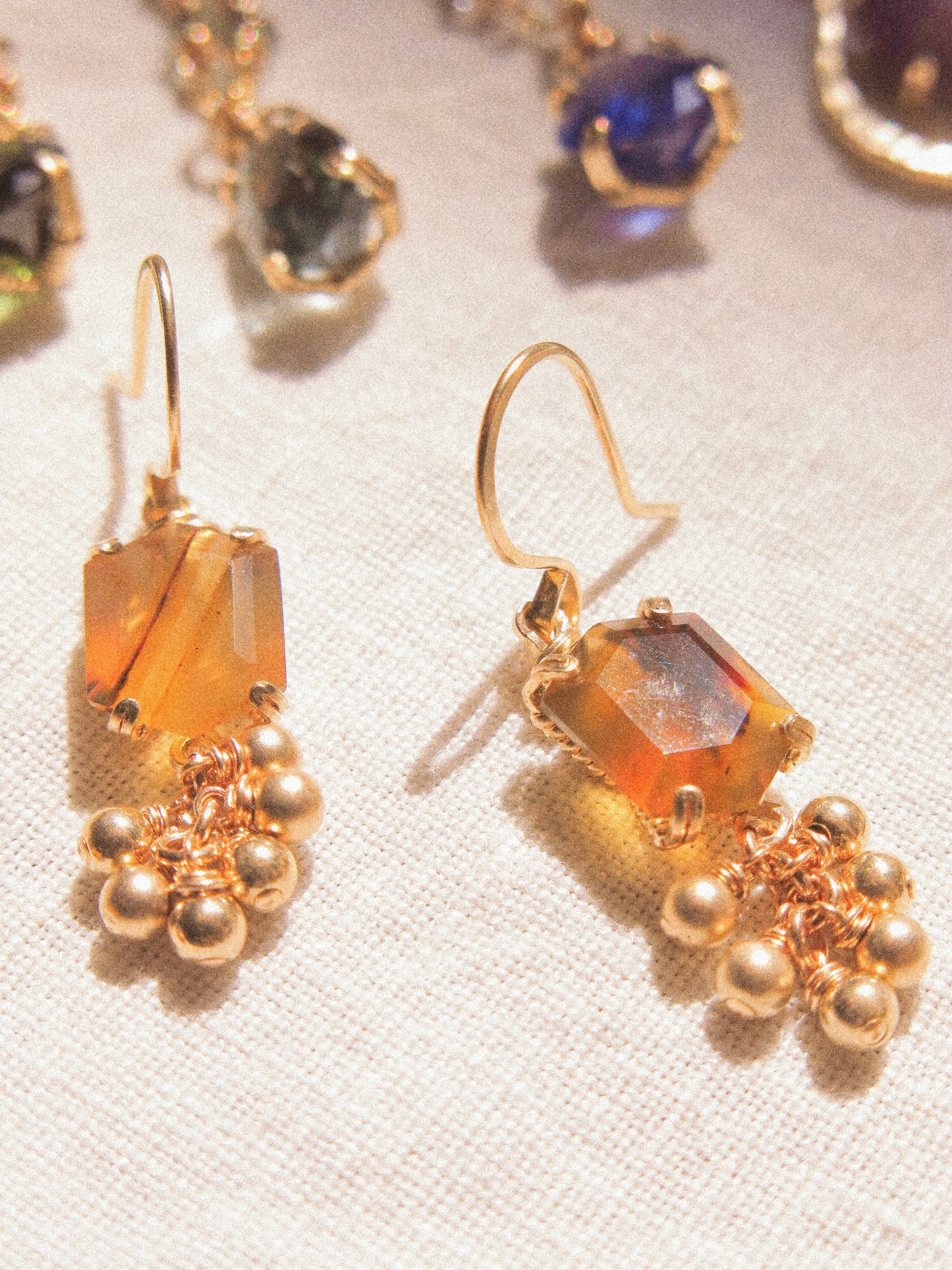 Yellow: Prong Set Elongated Hexagon Montana Agate Sparks Earrings, 14K Gold Fill