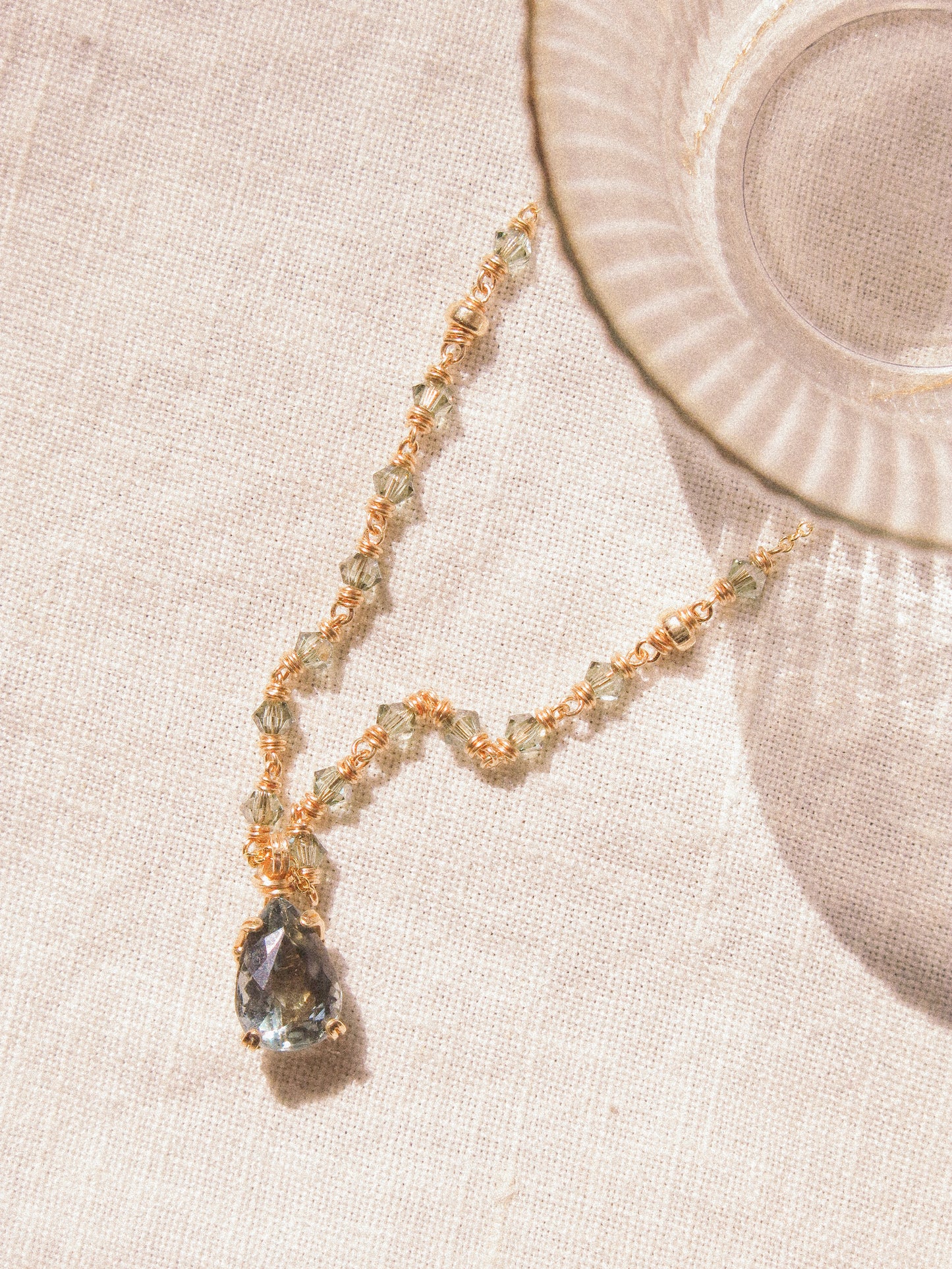 Blue: Prong Set Teardrop Faceted Icy Blue Tourmaline Necklace with Swarovski Crystal Accent Chain, 14K Gold Fill