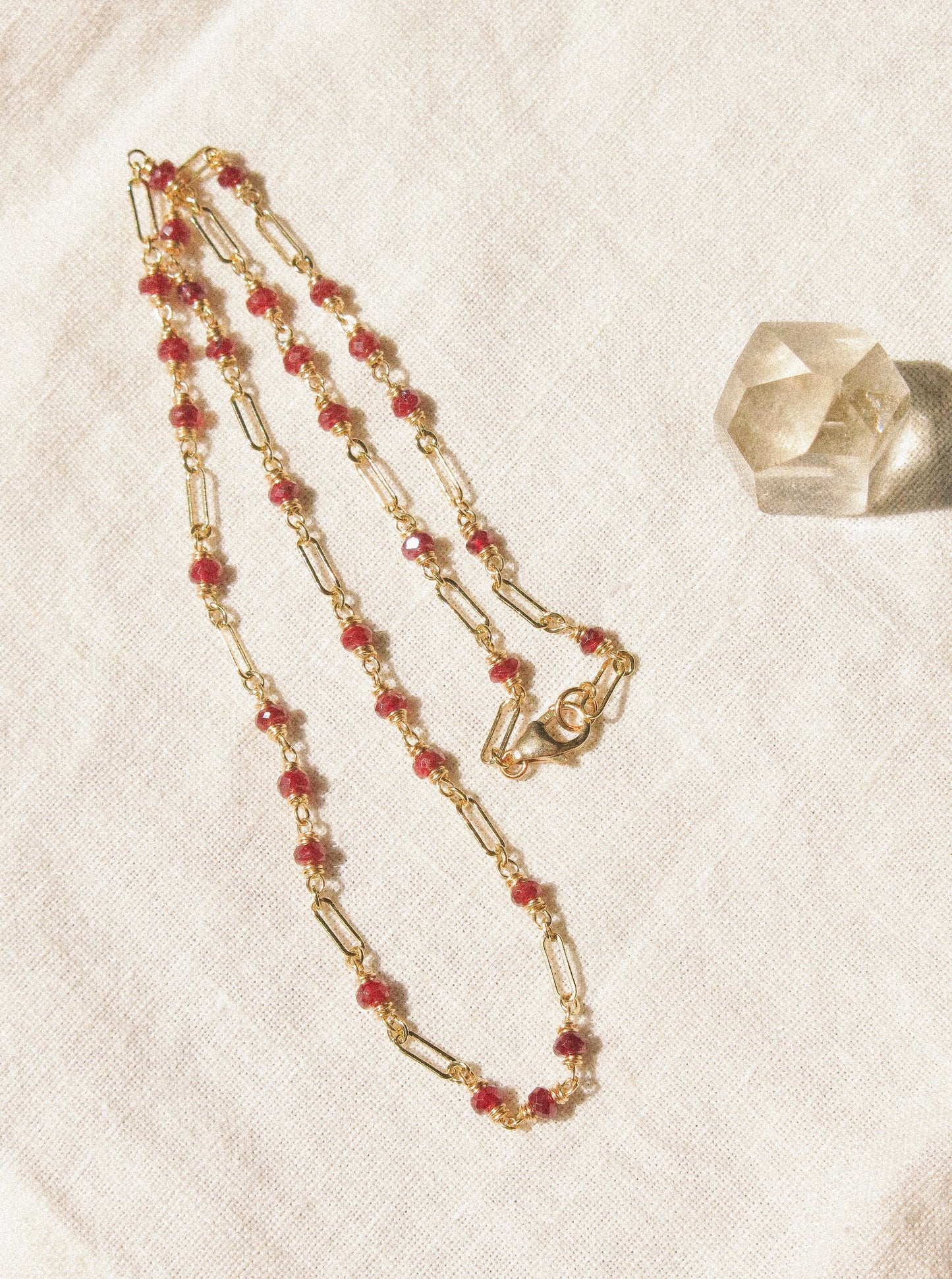 AAA Longido Ruby Delicate Choker Necklace with Long and Short Chain in 14K Gold Fill