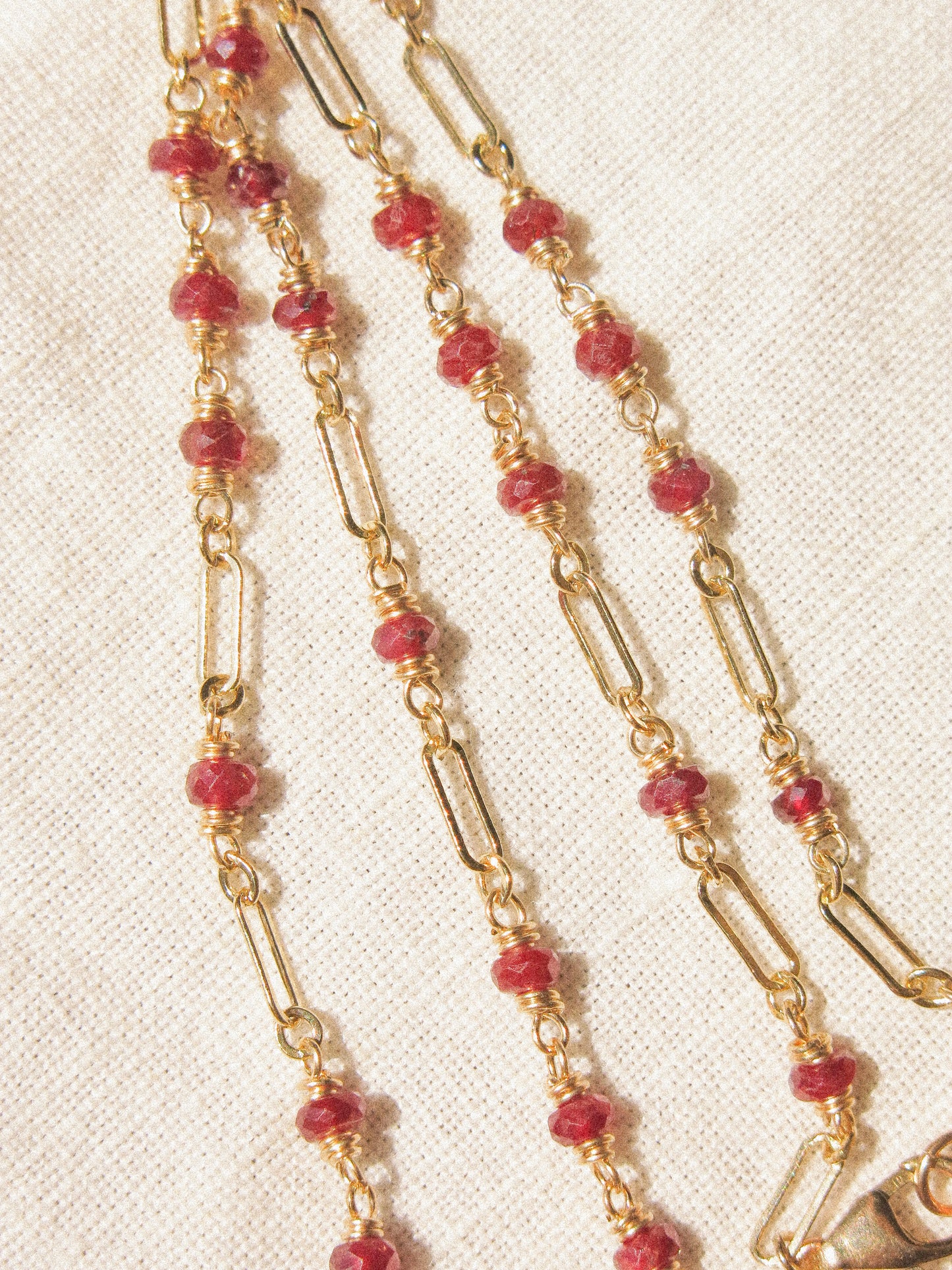 AAA Longido Ruby Delicate Choker Necklace with Long and Short Chain in 14K Gold Fill