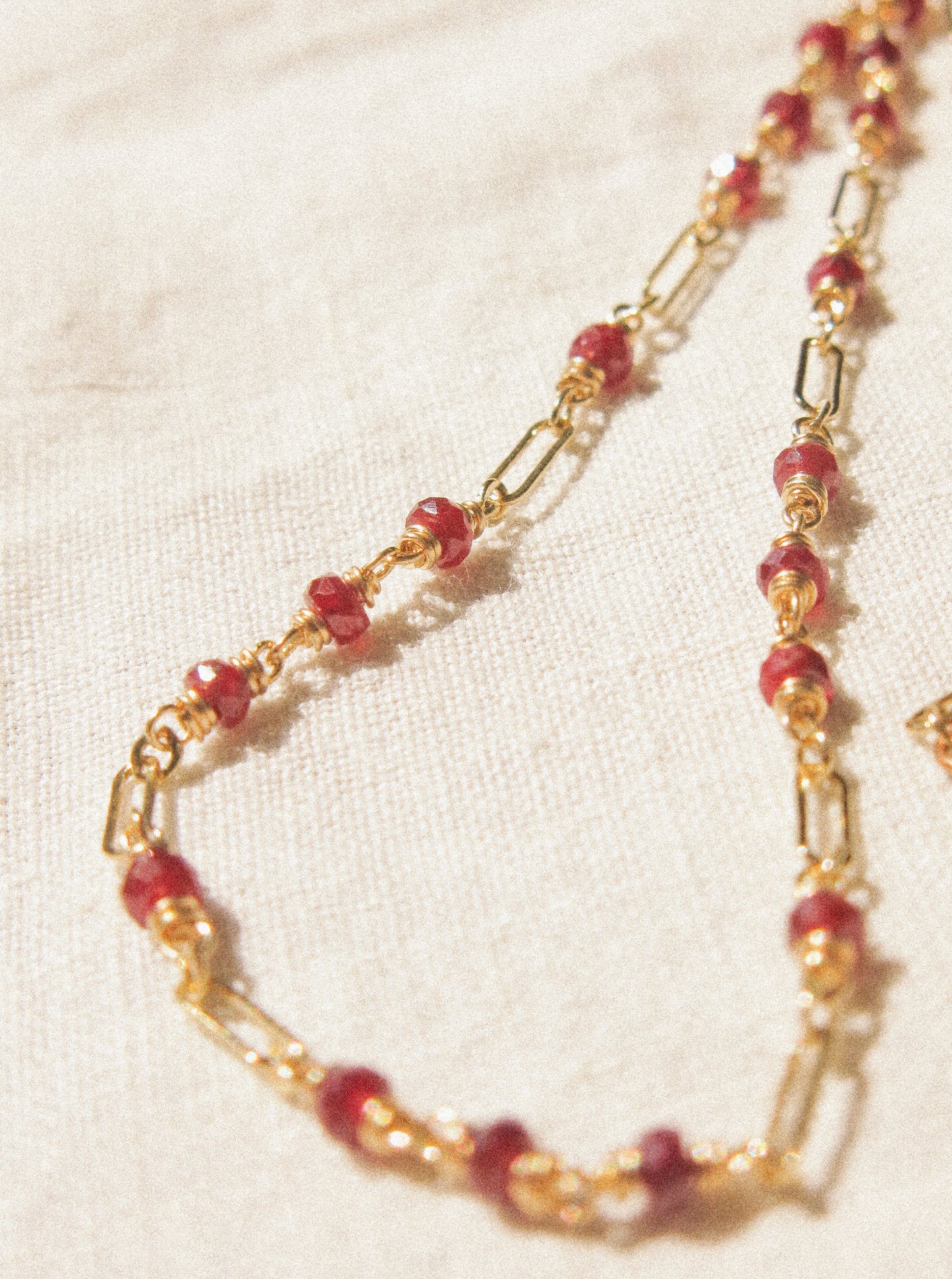 AAA Longido Ruby Delicate Choker Necklace with Long and Short Chain in 14K Gold Fill