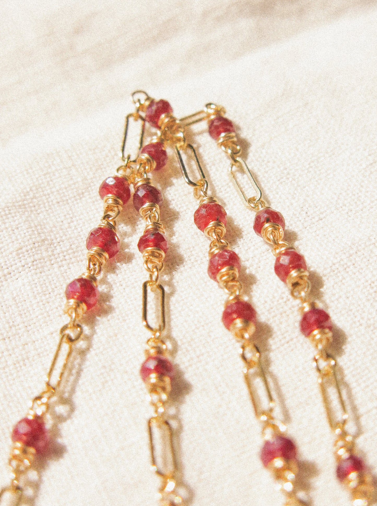 AAA Longido Ruby Delicate Choker Necklace with Long and Short Chain in 14K Gold Fill