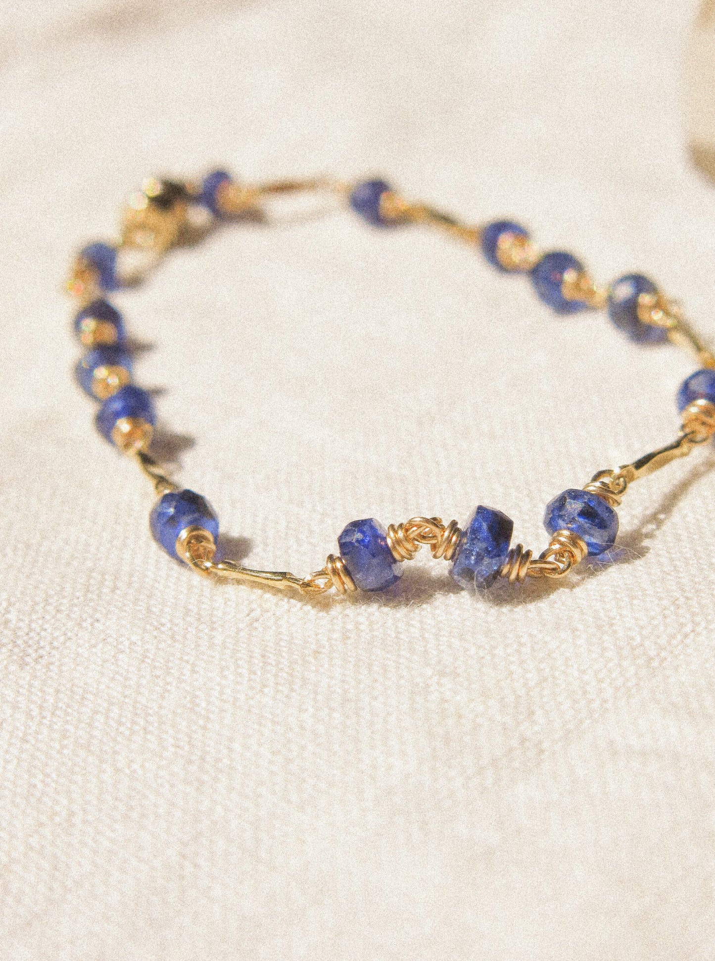 AAA Blue Sapphire Delicate Bracelet with Magnetic Clasp and Dapped Bars, 6.5”