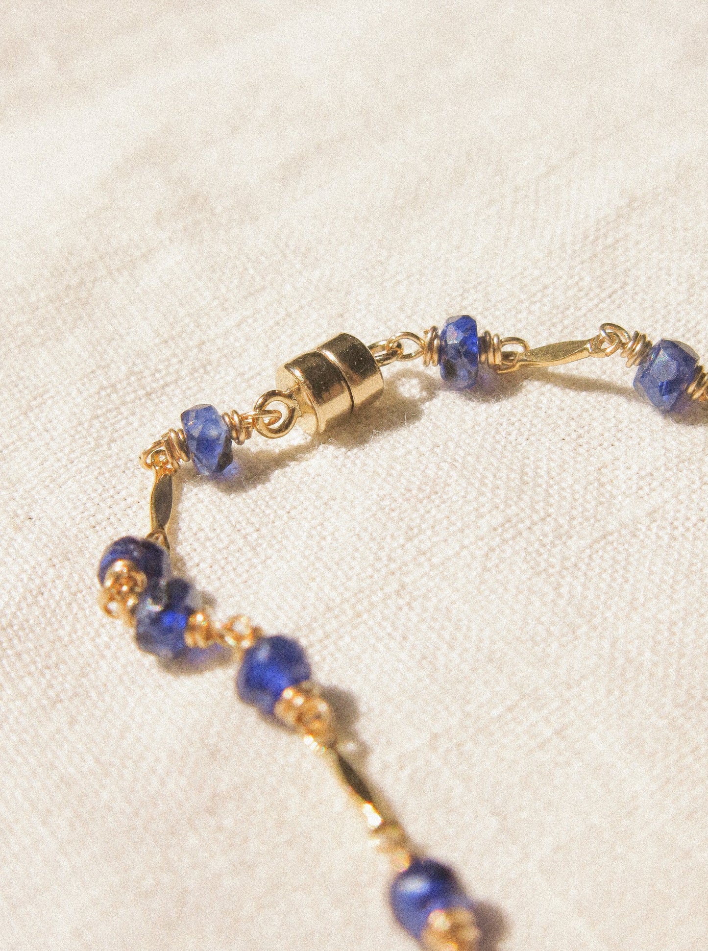 AAA Blue Sapphire Delicate Bracelet with Magnetic Clasp and Dapped Bars, 6.5”
