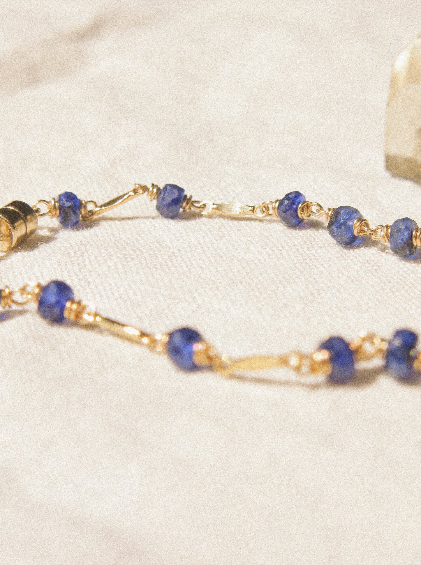 AAA Blue Sapphire Delicate Bracelet with Magnetic Clasp and Dapped Bars, 6.5”