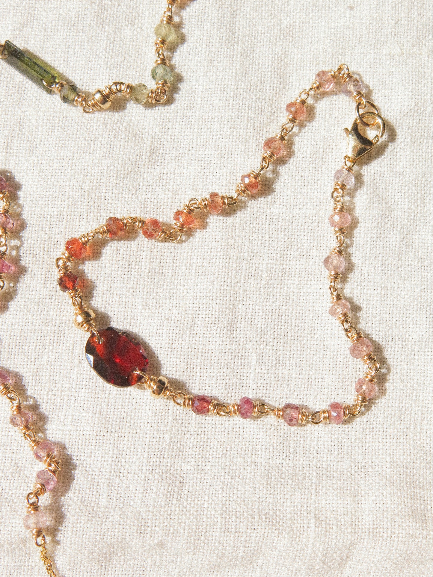 Delicate Bracelet with Faceted Hessonite Garnet and AAA Ombré Tundra Sapphire, 6.5”, 14K Gold Fill