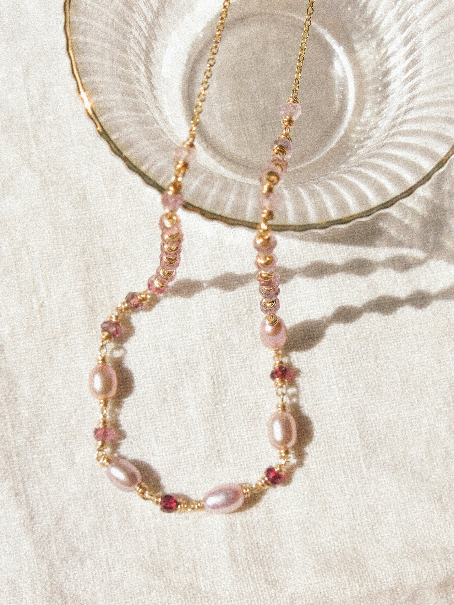 Delicate Choker Necklace with Rainbow Purple Pearls and and AAA Ombré Spinel, 14K Gold Fill