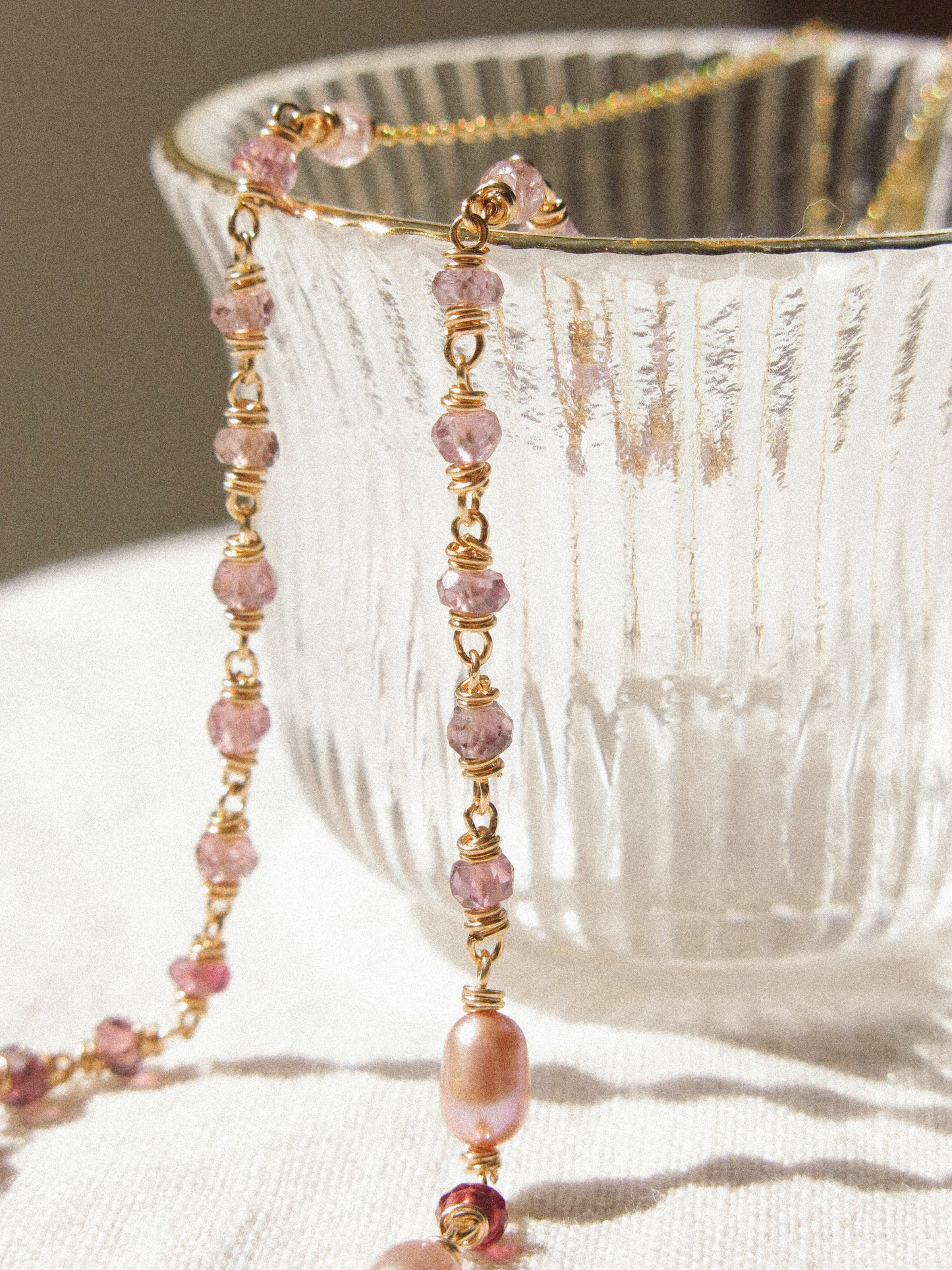 Delicate Choker Necklace with Rainbow Purple Pearls and and AAA Ombré Spinel, 14K Gold Fill
