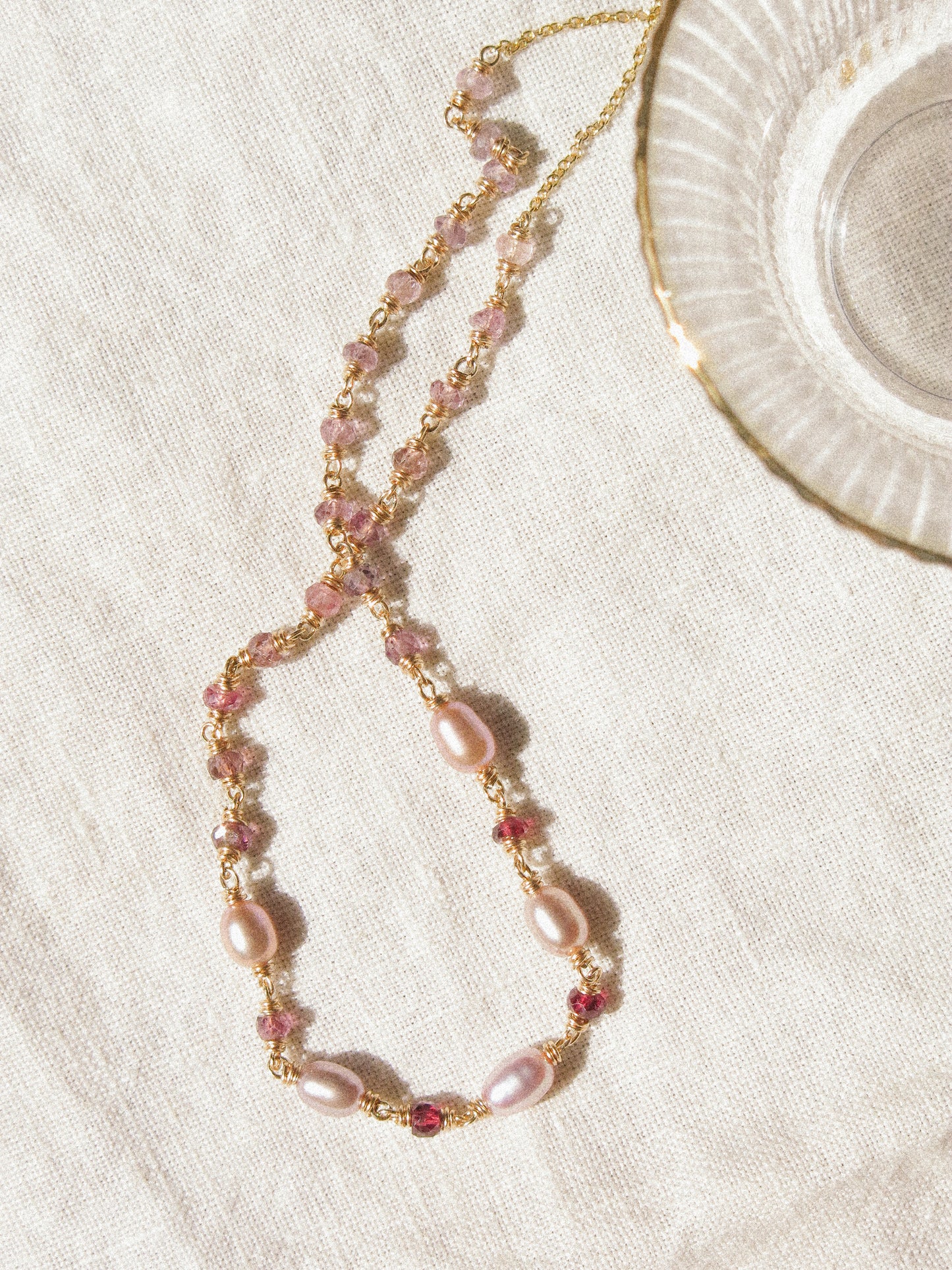 Delicate Choker Necklace with Rainbow Purple Pearls and and AAA Ombré Spinel, 14K Gold Fill