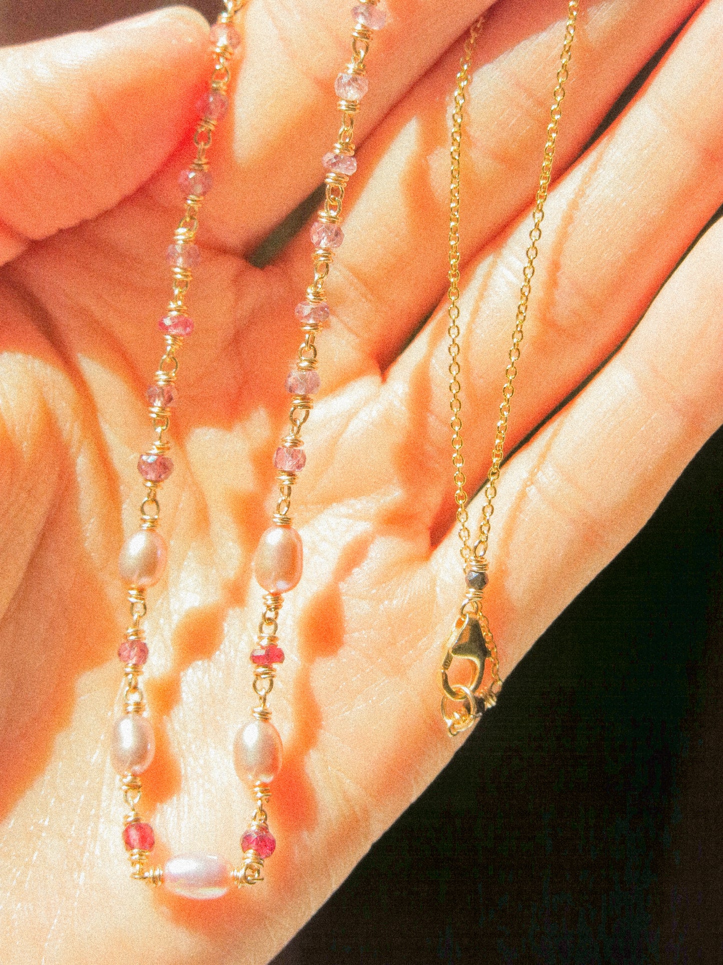 Delicate Choker Necklace with Rainbow Purple Pearls and and AAA Ombré Spinel, 14K Gold Fill