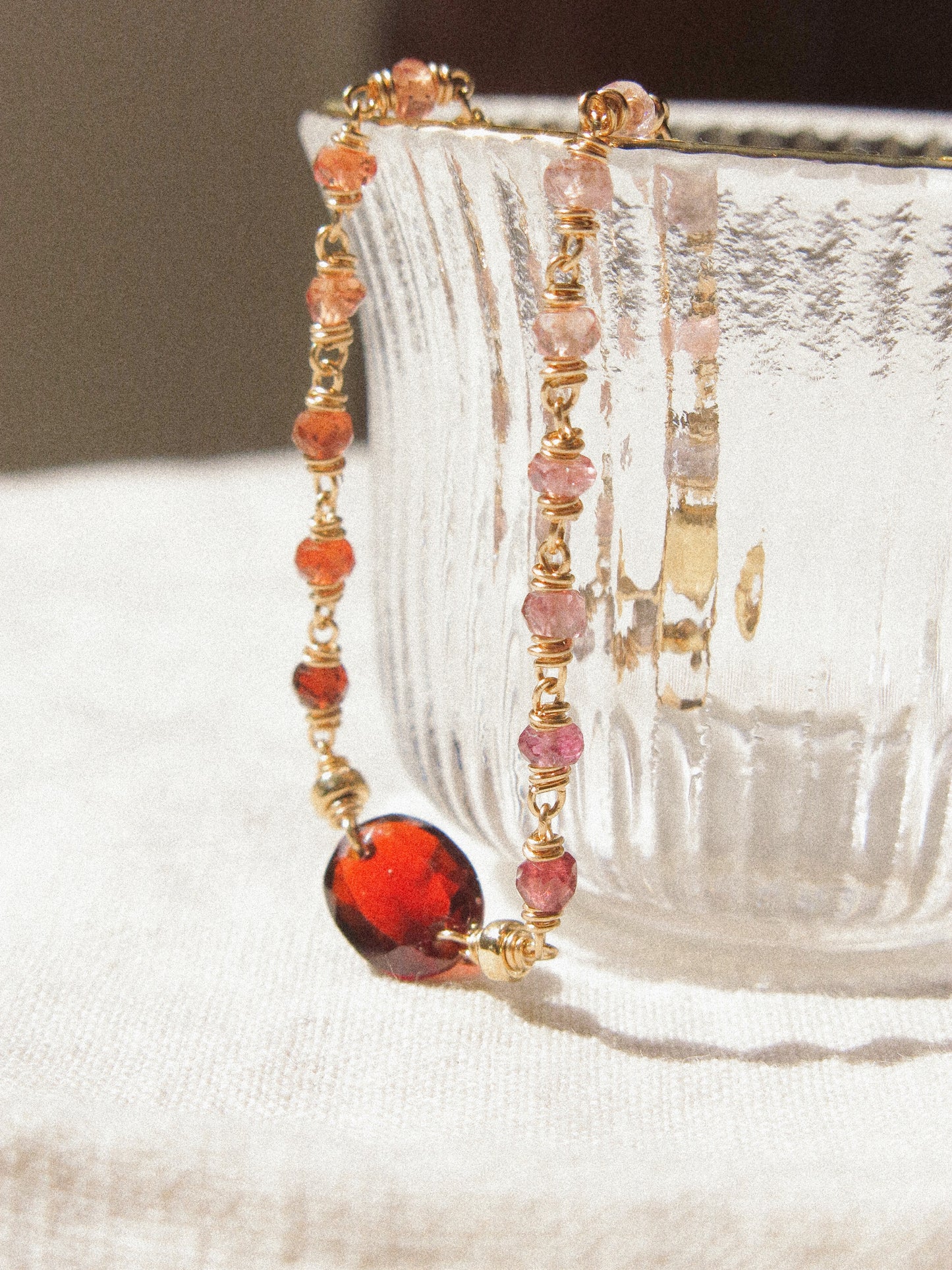 Delicate Bracelet with Faceted Hessonite Garnet and AAA Ombré Tundra Sapphire, 6.5”, 14K Gold Fill