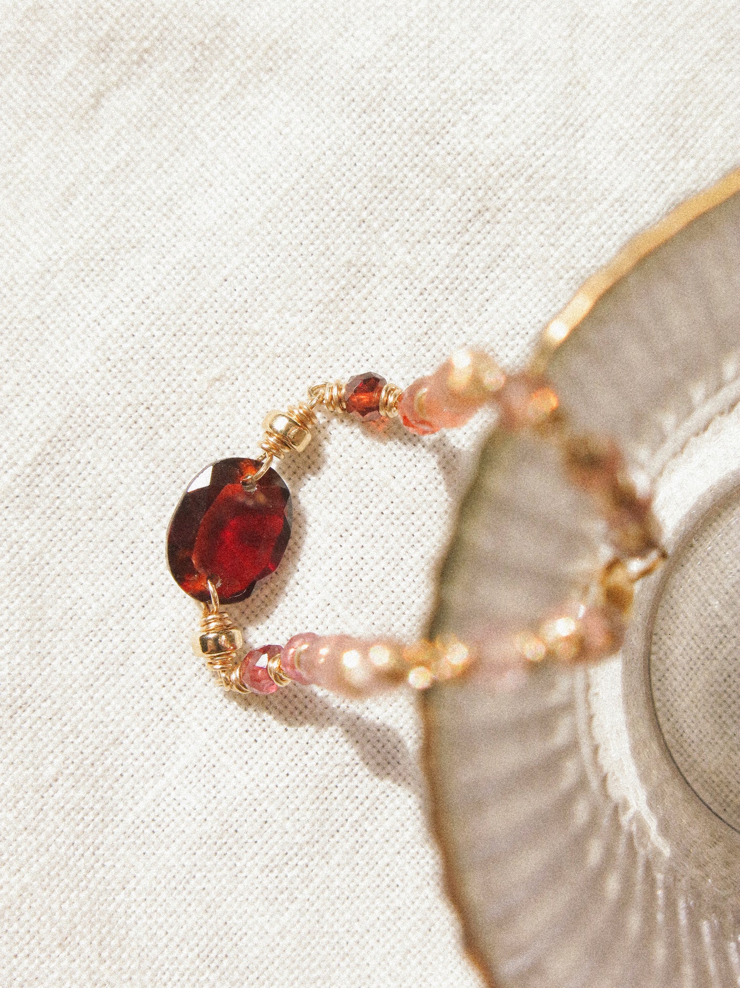 Delicate Bracelet with Faceted Hessonite Garnet and AAA Ombré Tundra Sapphire, 6.5”, 14K Gold Fill