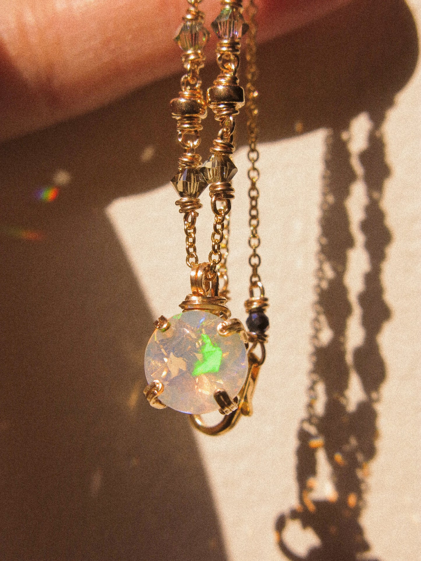 Faceted Round Ethiopian Welo Opal Ombré Necklace in Prong Setting, 14K Gold Fill