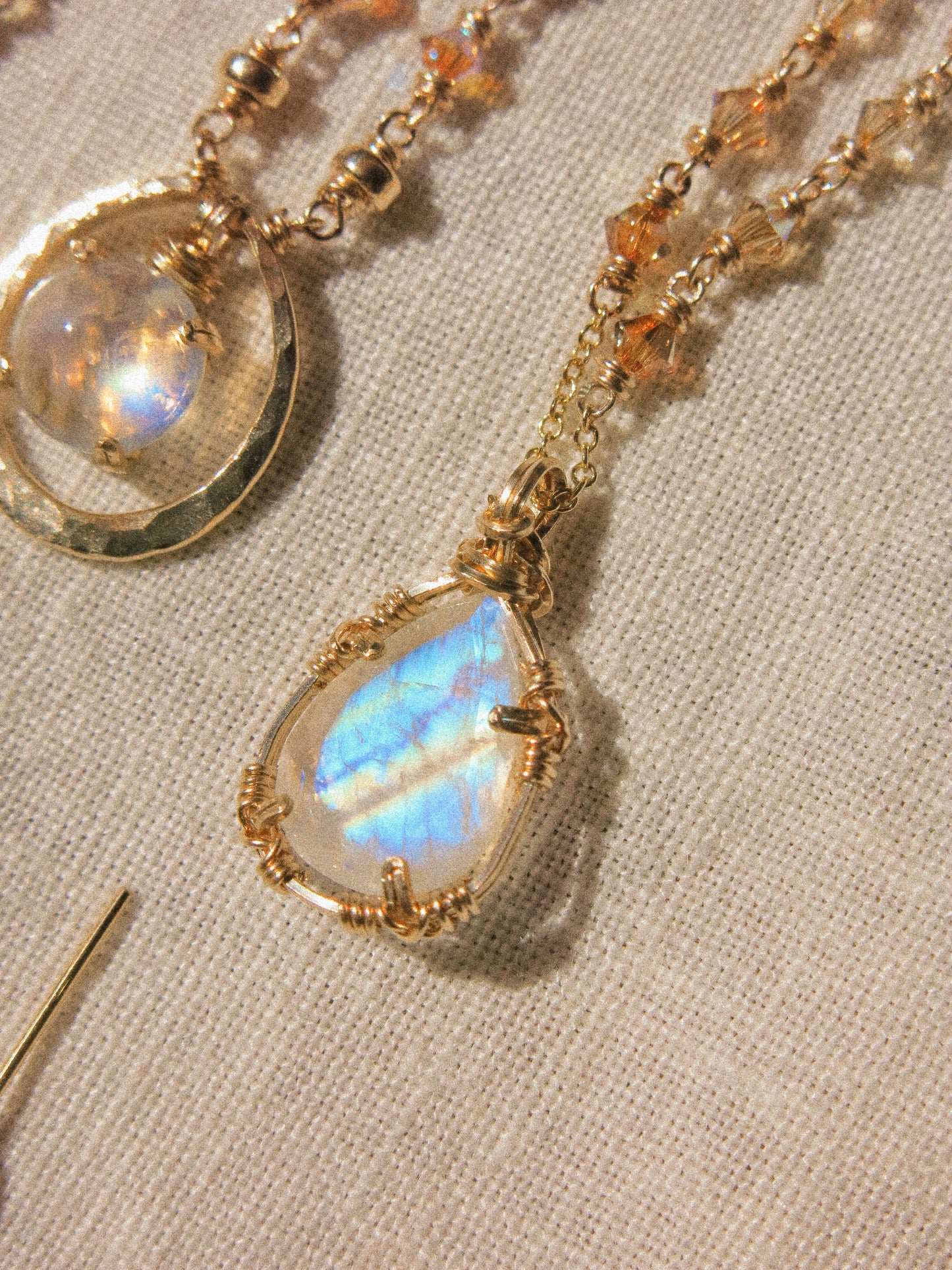 Rainbow Moonstone Ombré Necklace in Double Sided Prong Setting, 14K Gold Fill