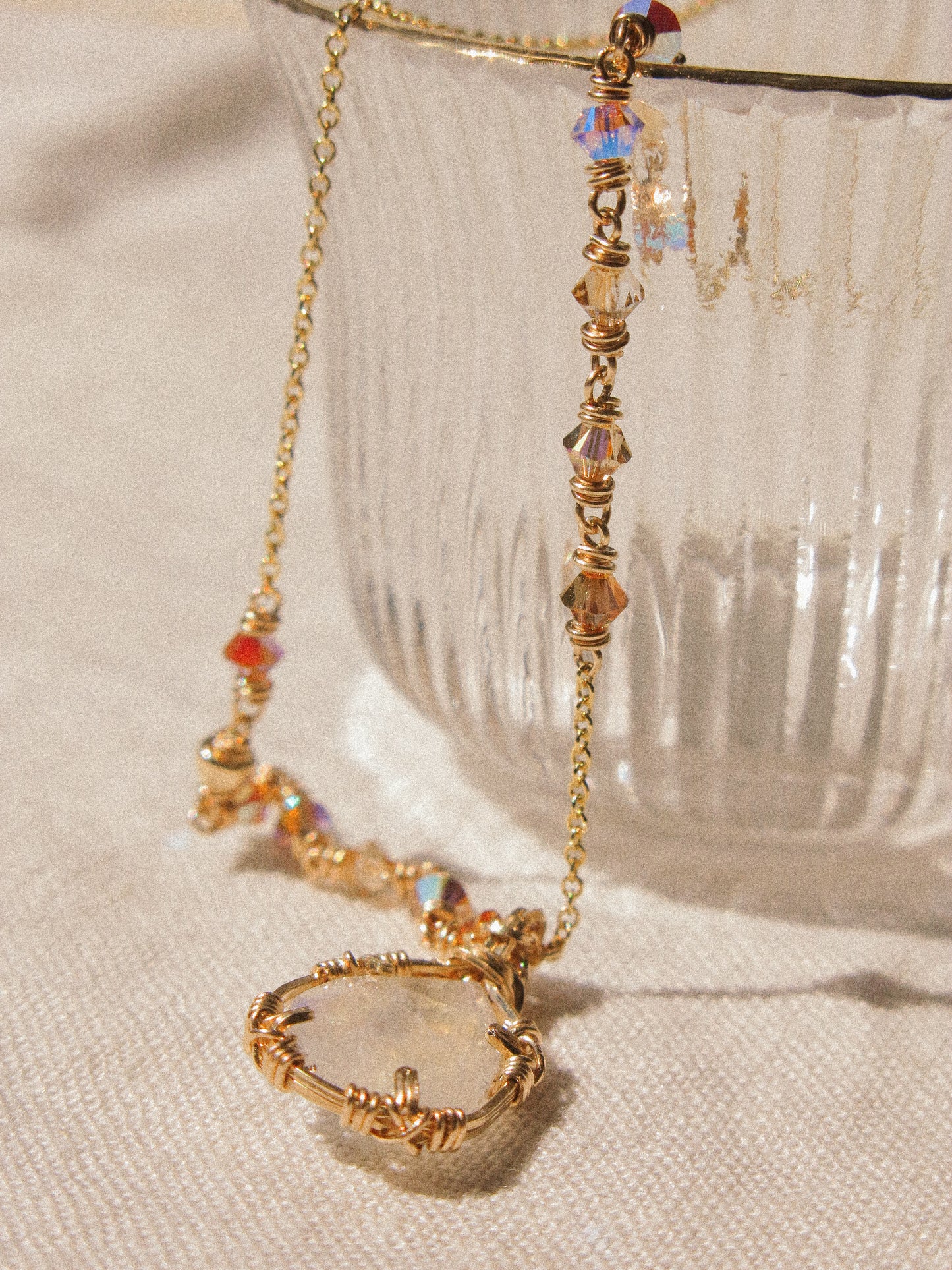 Rainbow Moonstone Ombré Necklace in Double Sided Prong Setting, 14K Gold Fill