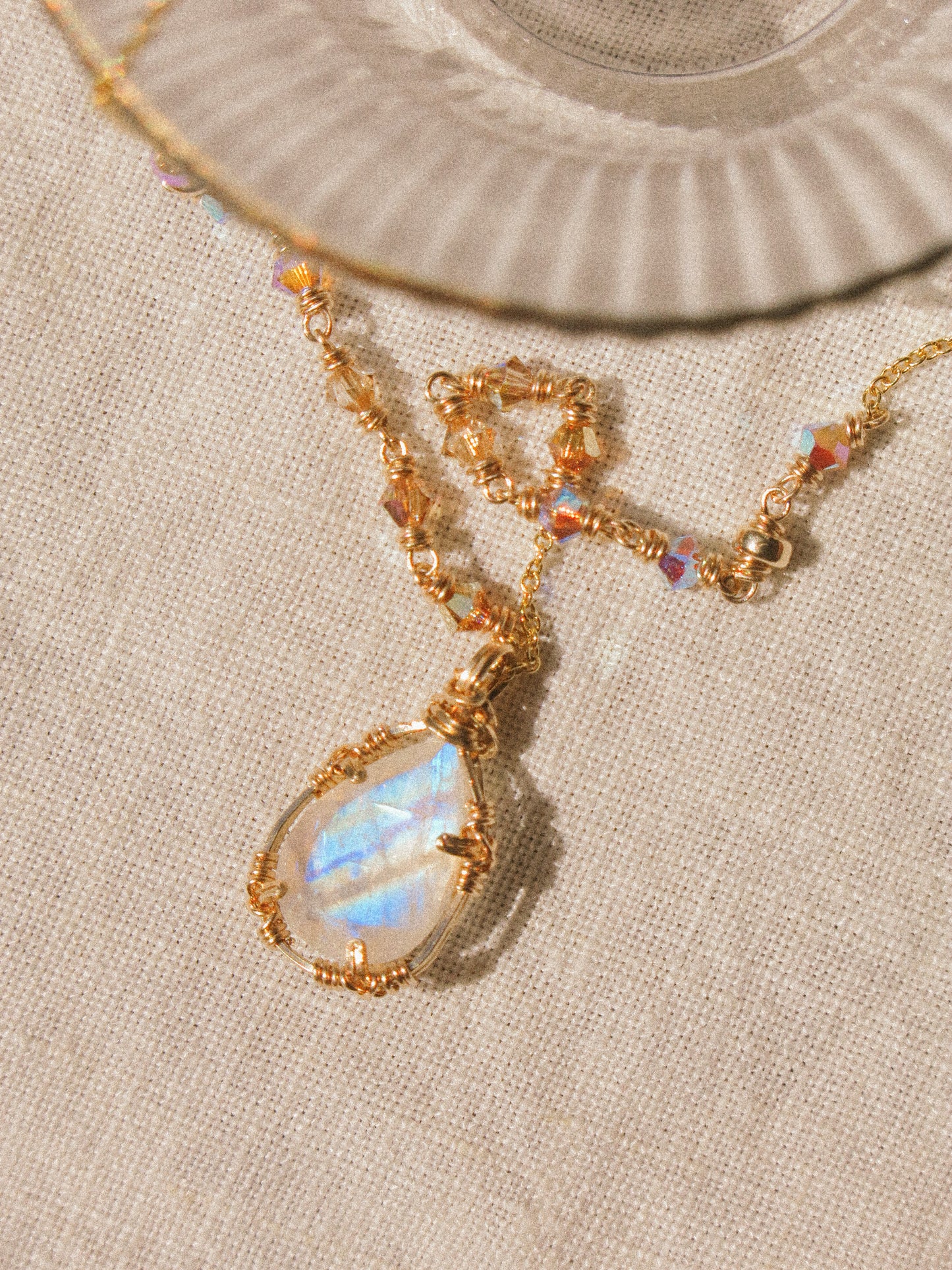 Rainbow Moonstone Ombré Necklace in Double Sided Prong Setting, 14K Gold Fill