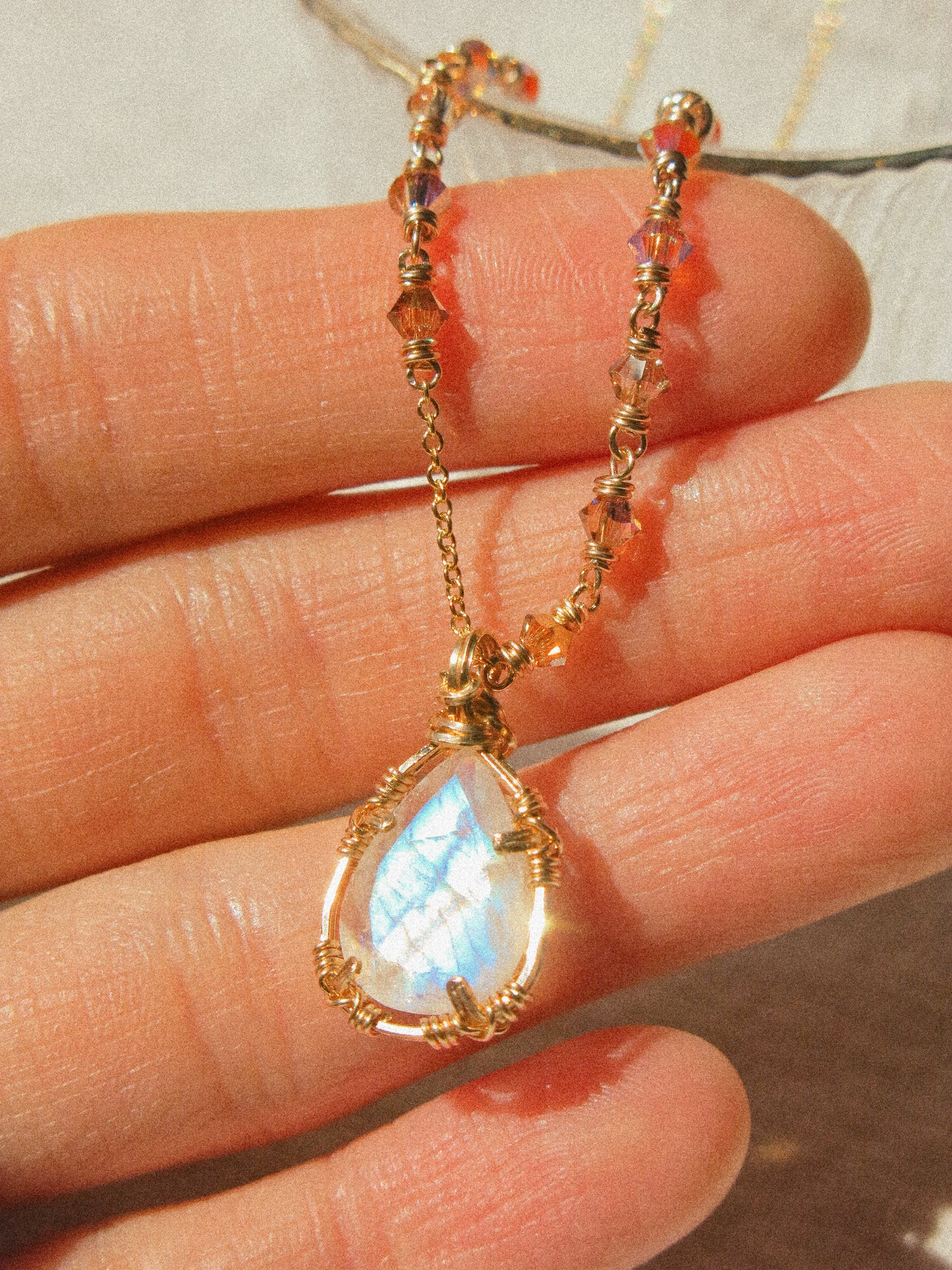 Rainbow Moonstone Ombré Necklace in Double Sided Prong Setting, 14K Gold Fill