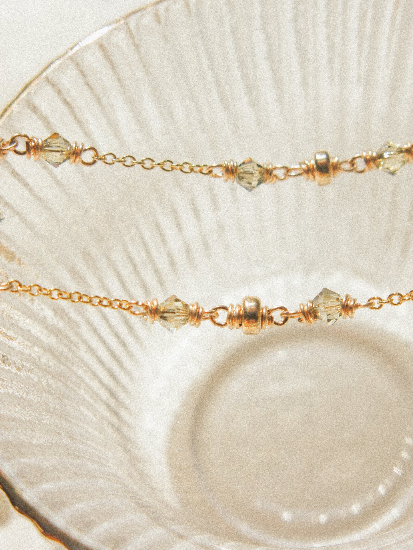 Bicolor Blue Tourmaline Slice Necklace in Double Sided Prong Setting with Swarovski Crystal, 14K Gold Fill, 16”
