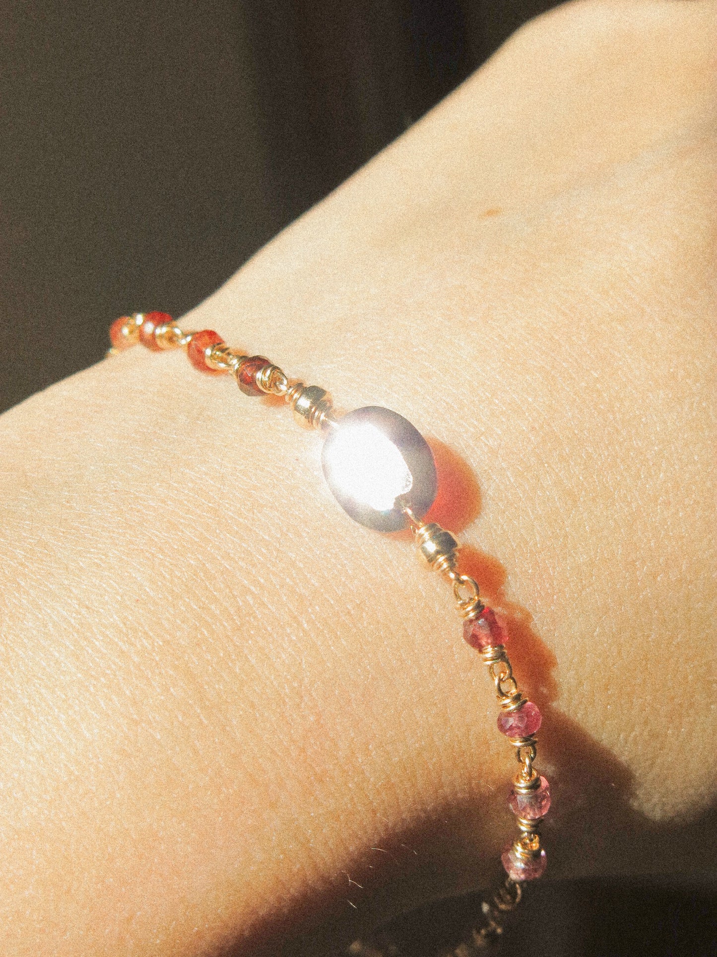 Delicate Bracelet with Faceted Hessonite Garnet and AAA Ombré Tundra Sapphire, 6.5”, 14K Gold Fill