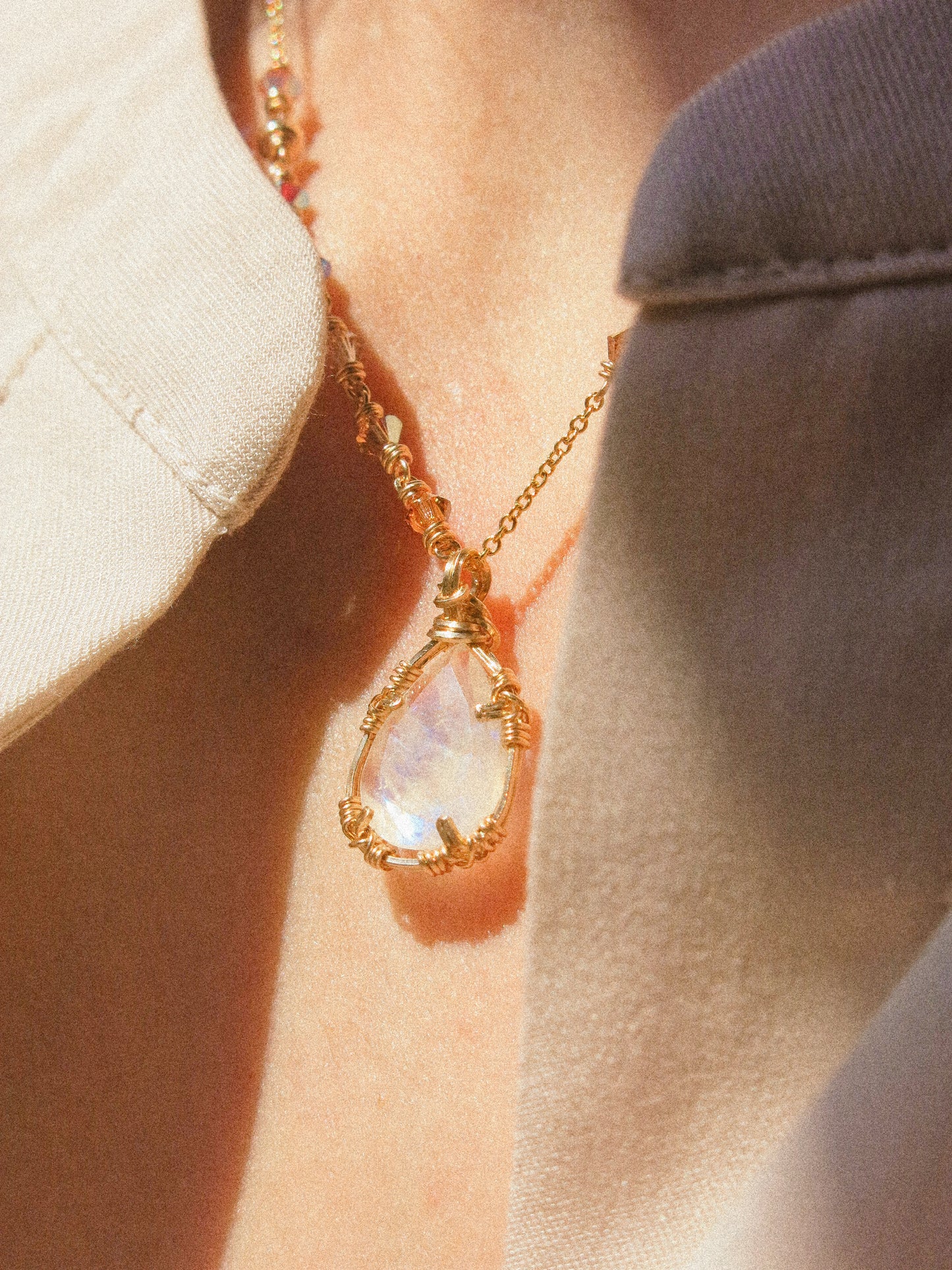 Rainbow Moonstone Ombré Necklace in Double Sided Prong Setting, 14K Gold Fill