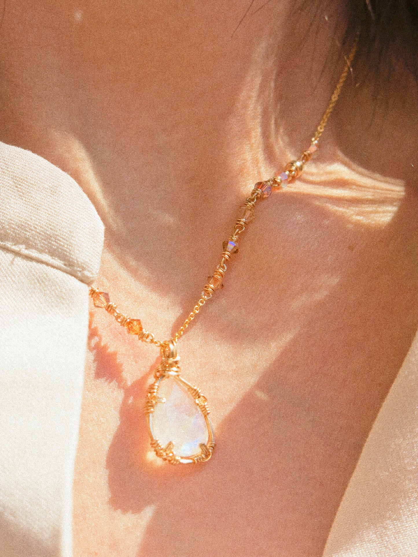 Rainbow Moonstone Ombré Necklace in Double Sided Prong Setting, 14K Gold Fill