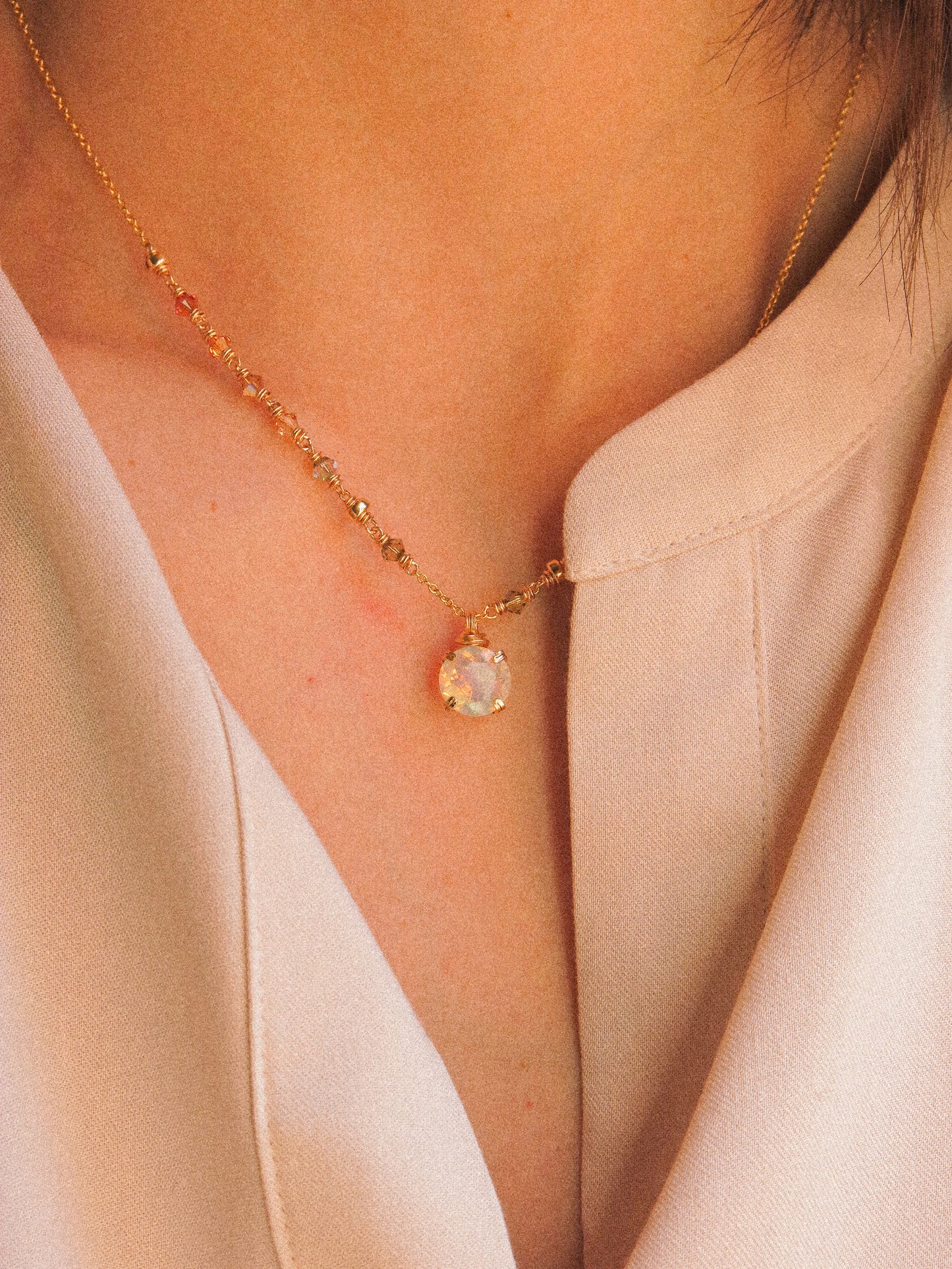 Faceted Round Ethiopian Welo Opal Ombré Necklace in Prong Setting, 14K Gold Fill