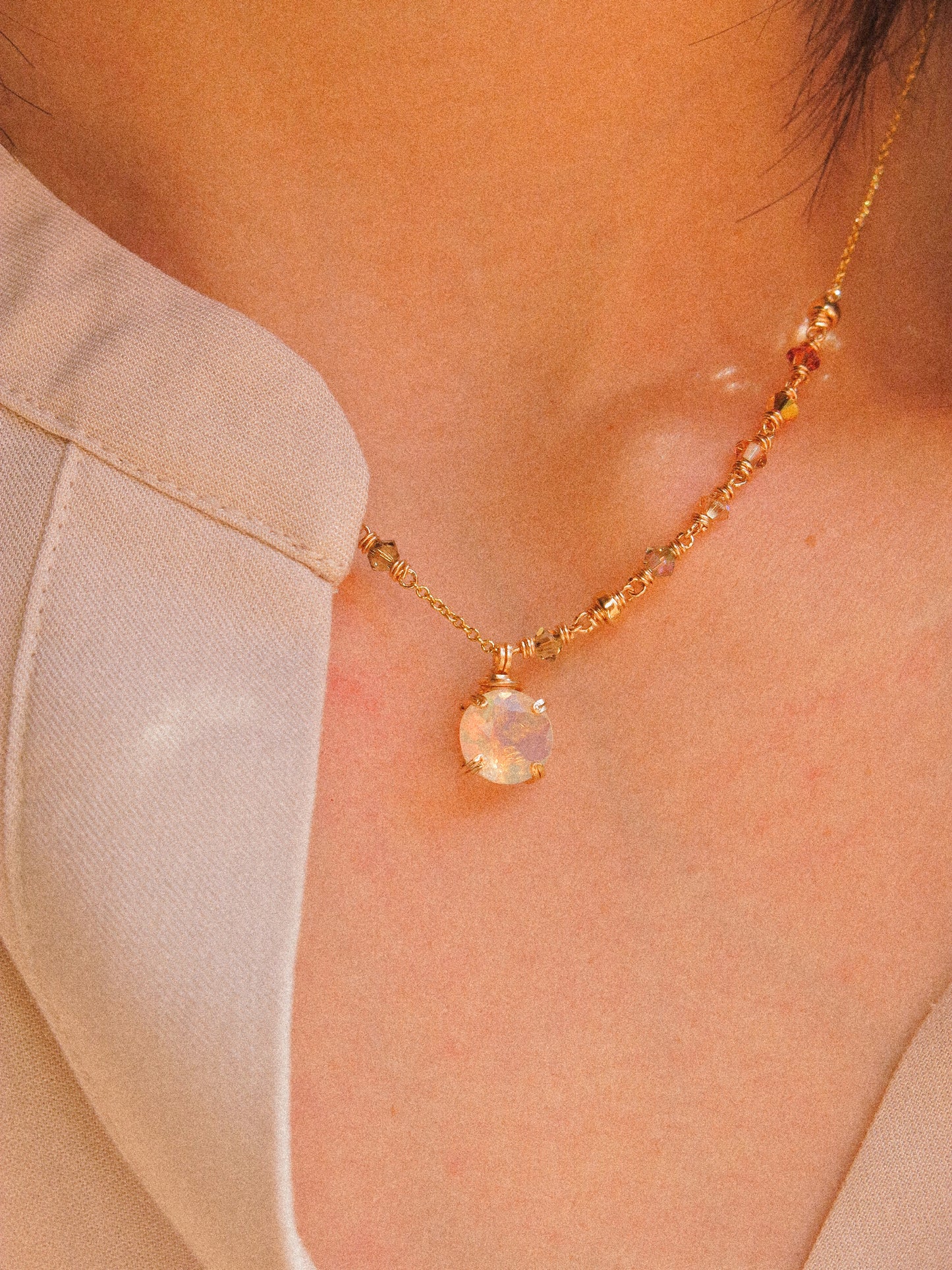 Faceted Round Ethiopian Welo Opal Ombré Necklace in Prong Setting, 14K Gold Fill
