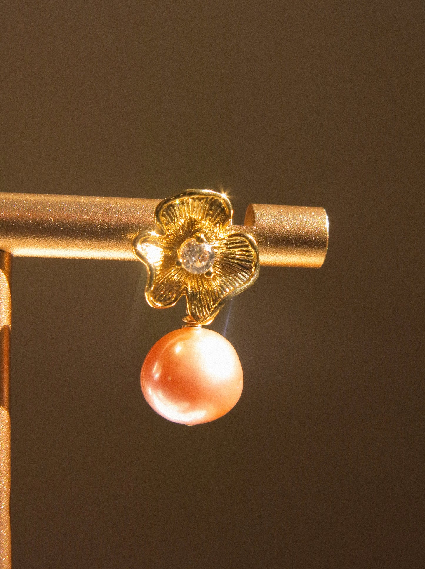 Flower Cubic Zirconia Post Earrings with Round Mauve Purple Edison Pearl, 925 Sterling Silver Post
