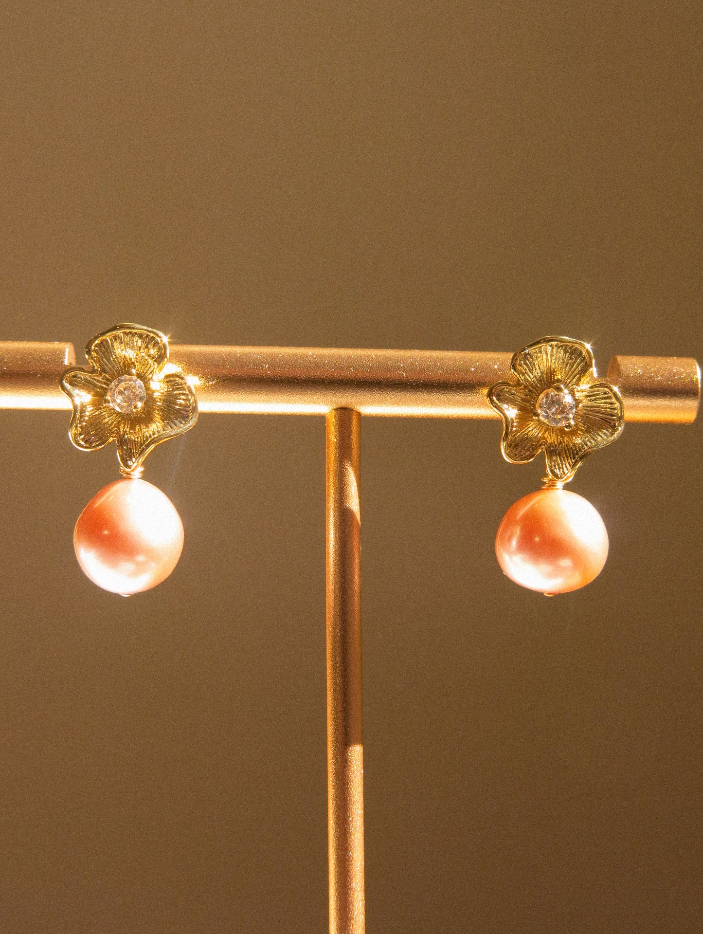 Flower Cubic Zirconia Post Earrings with Round Mauve Purple Edison Pearl, 925 Sterling Silver Post
