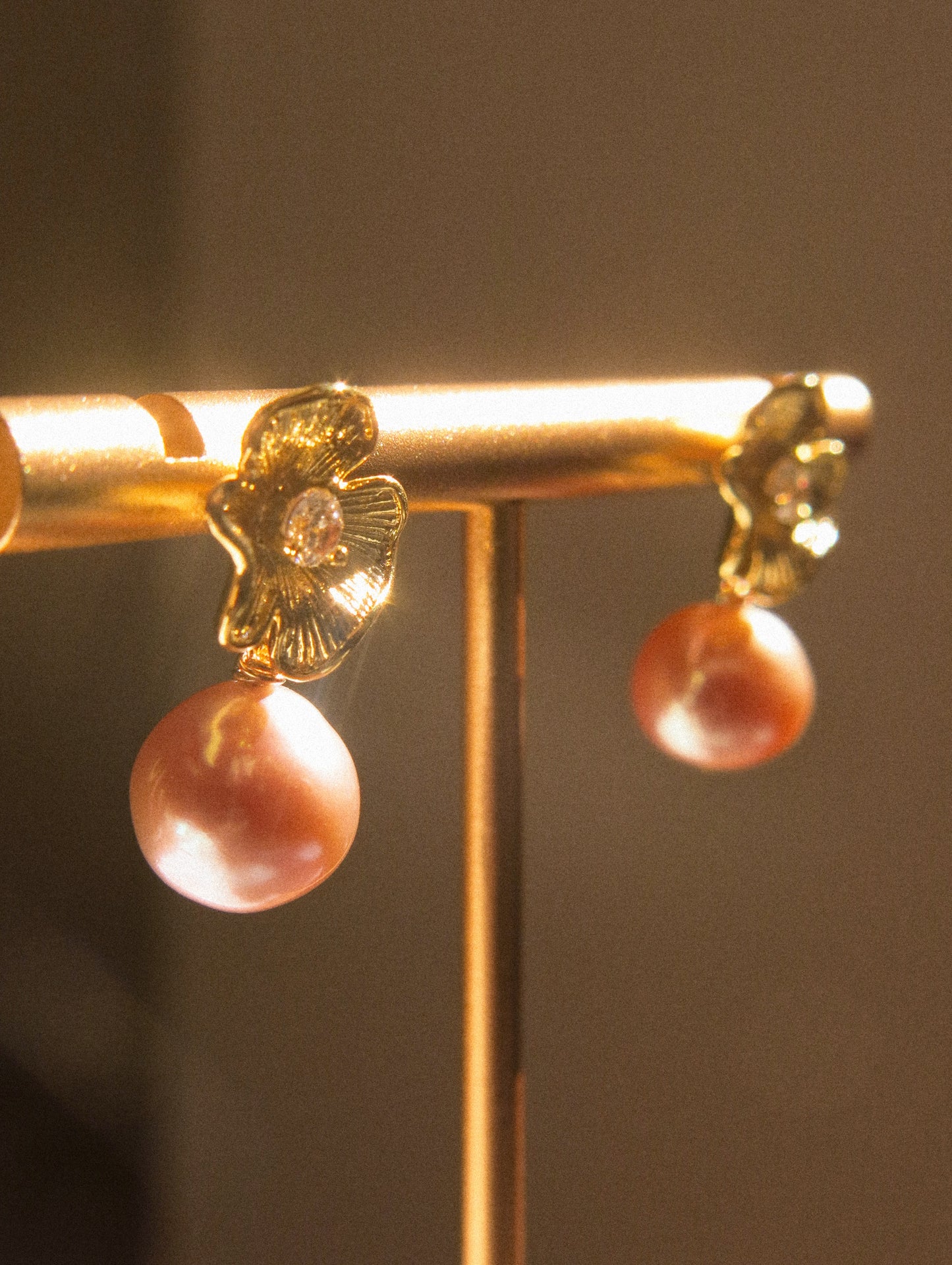 Flower Cubic Zirconia Post Earrings with Round Mauve Purple Edison Pearl, 925 Sterling Silver Post
