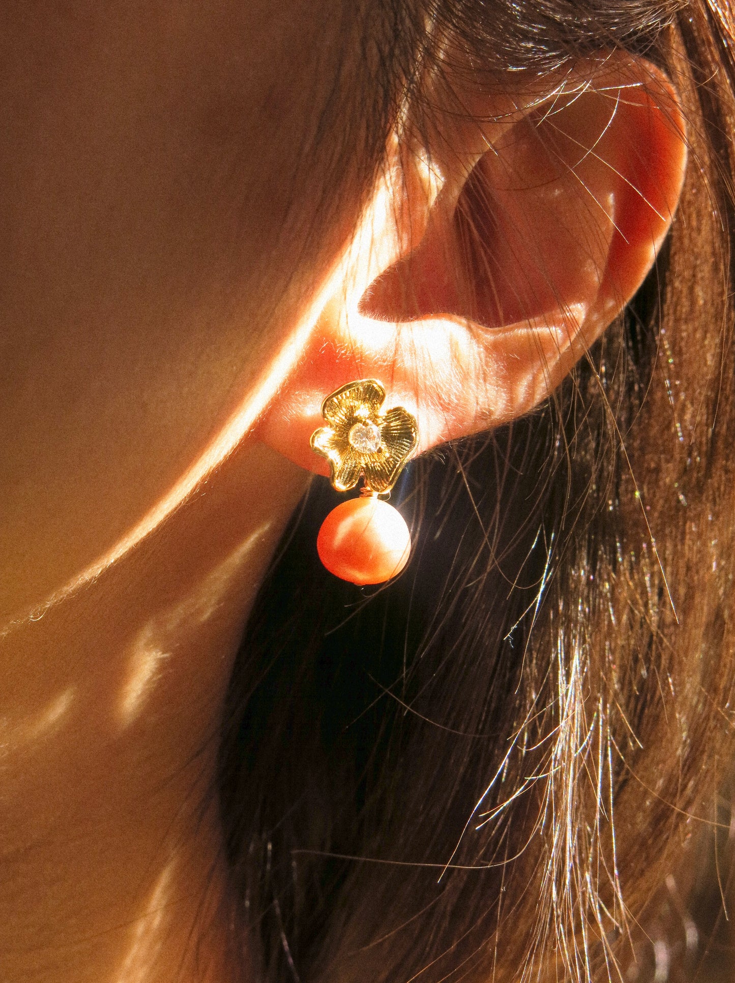Flower Cubic Zirconia Post Earrings with Round Mauve Purple Edison Pearl, 925 Sterling Silver Post