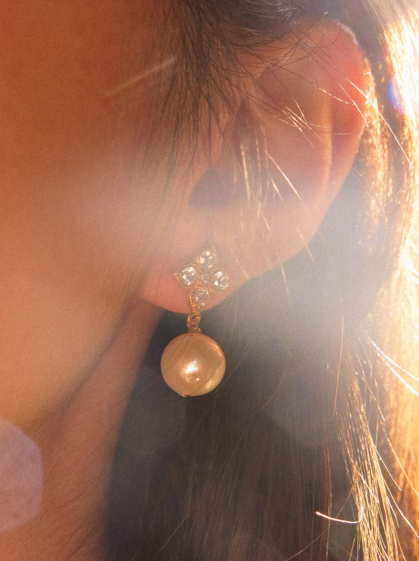 Clover Cubic Zirconia Post Earrings with White Round Edison Pearl, 925 Sterling Silver Post