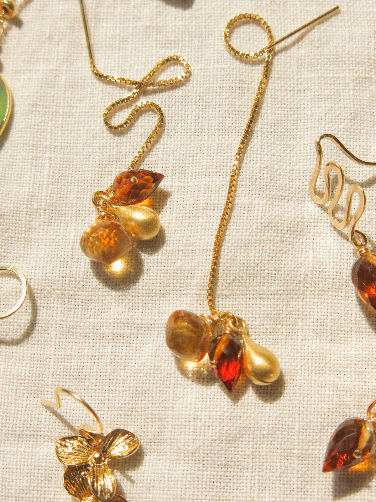 Golden Hour Threaders: Citrine and Gold Vermeil Charm Threader Earrings, 14K Gold Fill