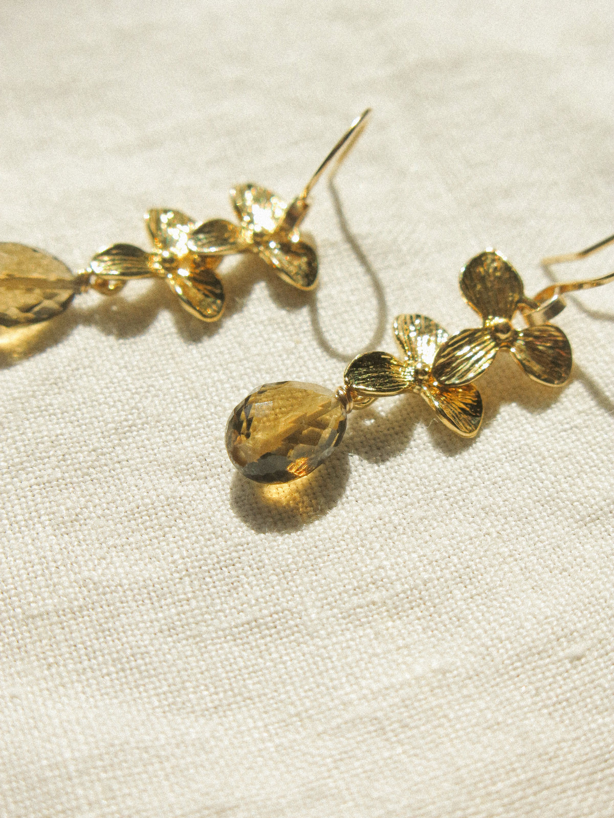 Cognac Quartz Floral Cascading Earrings, 14K Gold Fill