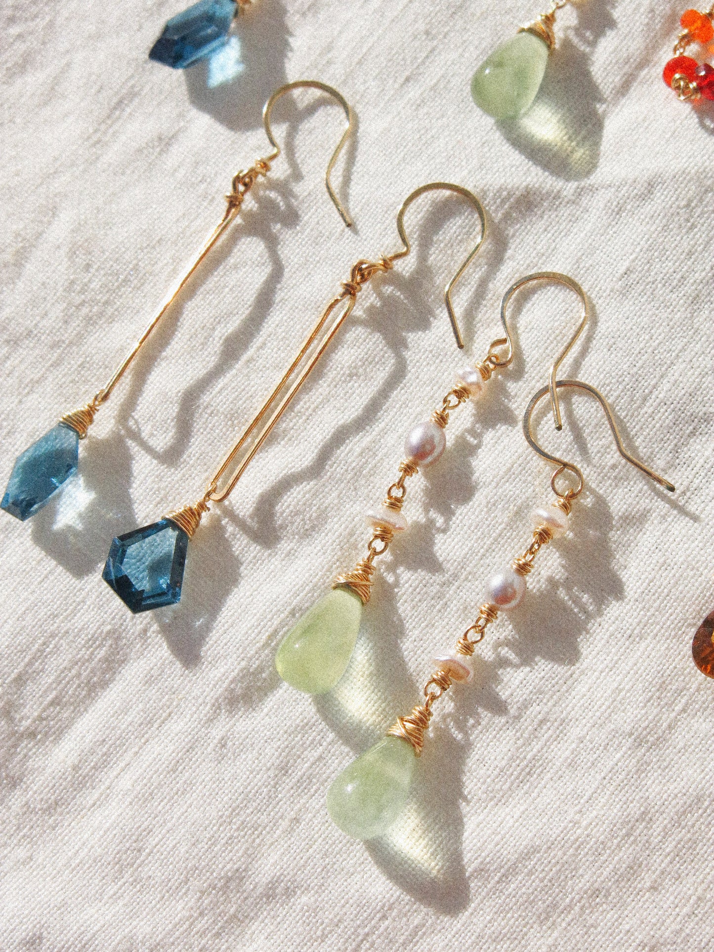 Prehnite and Petit Keshi Pearl Dangle Earrings in 14K Gold Fill