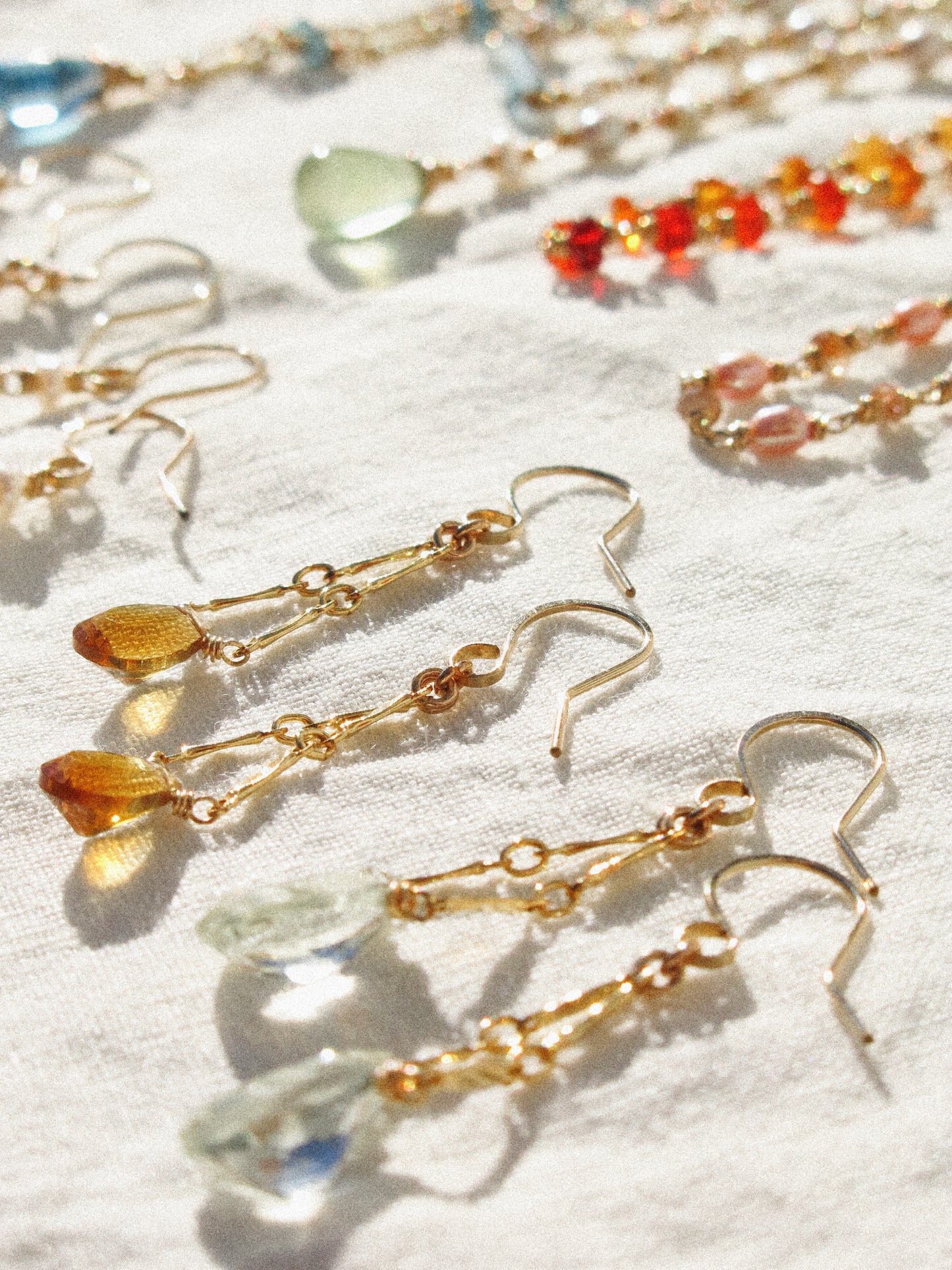 Catcher Earrings in Faceted Prasiolite in 14K Gold Fill