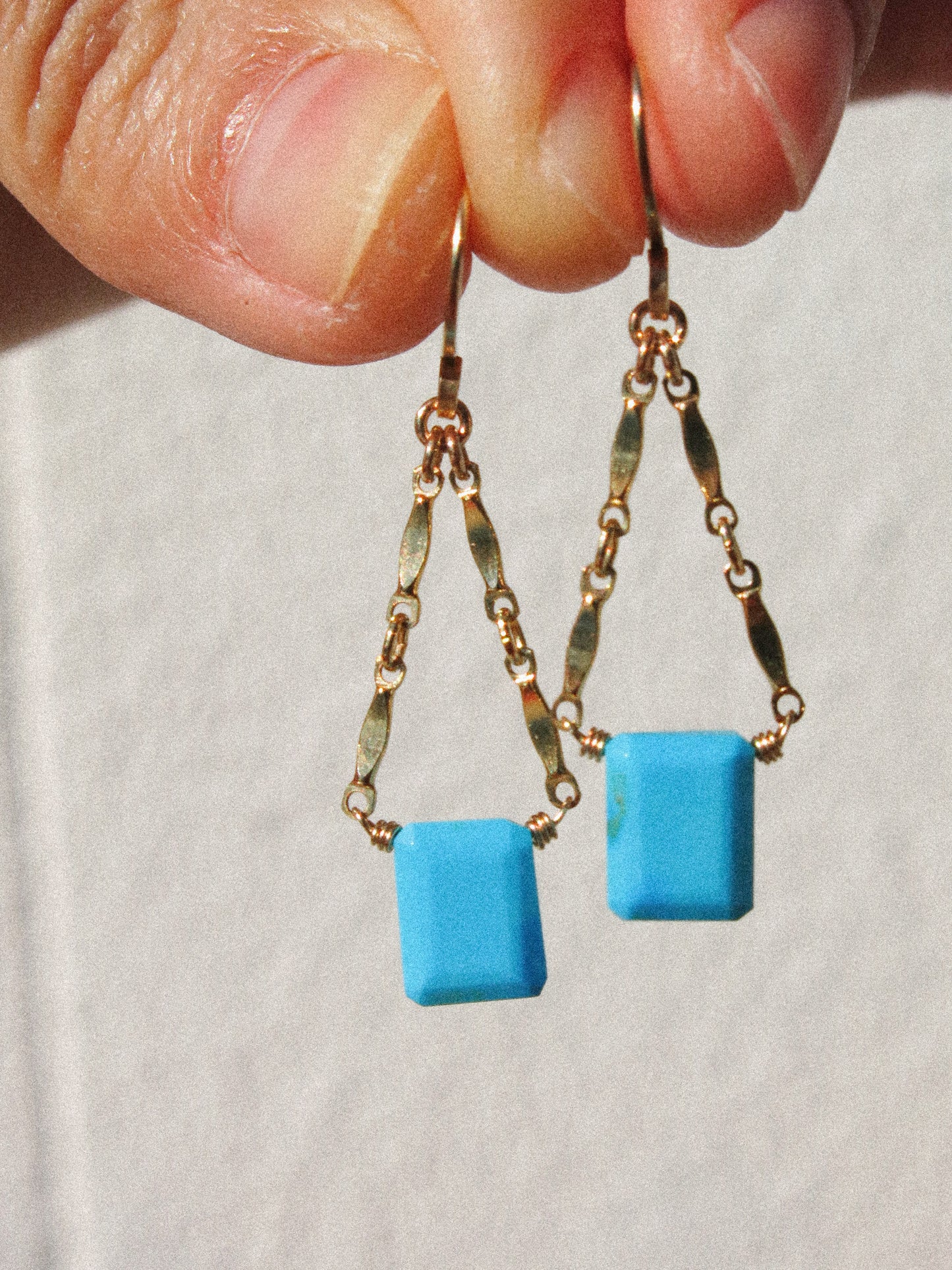 Catcher Earrings in Emerald Cut Kingman Turquoise in 14K Gold Fill