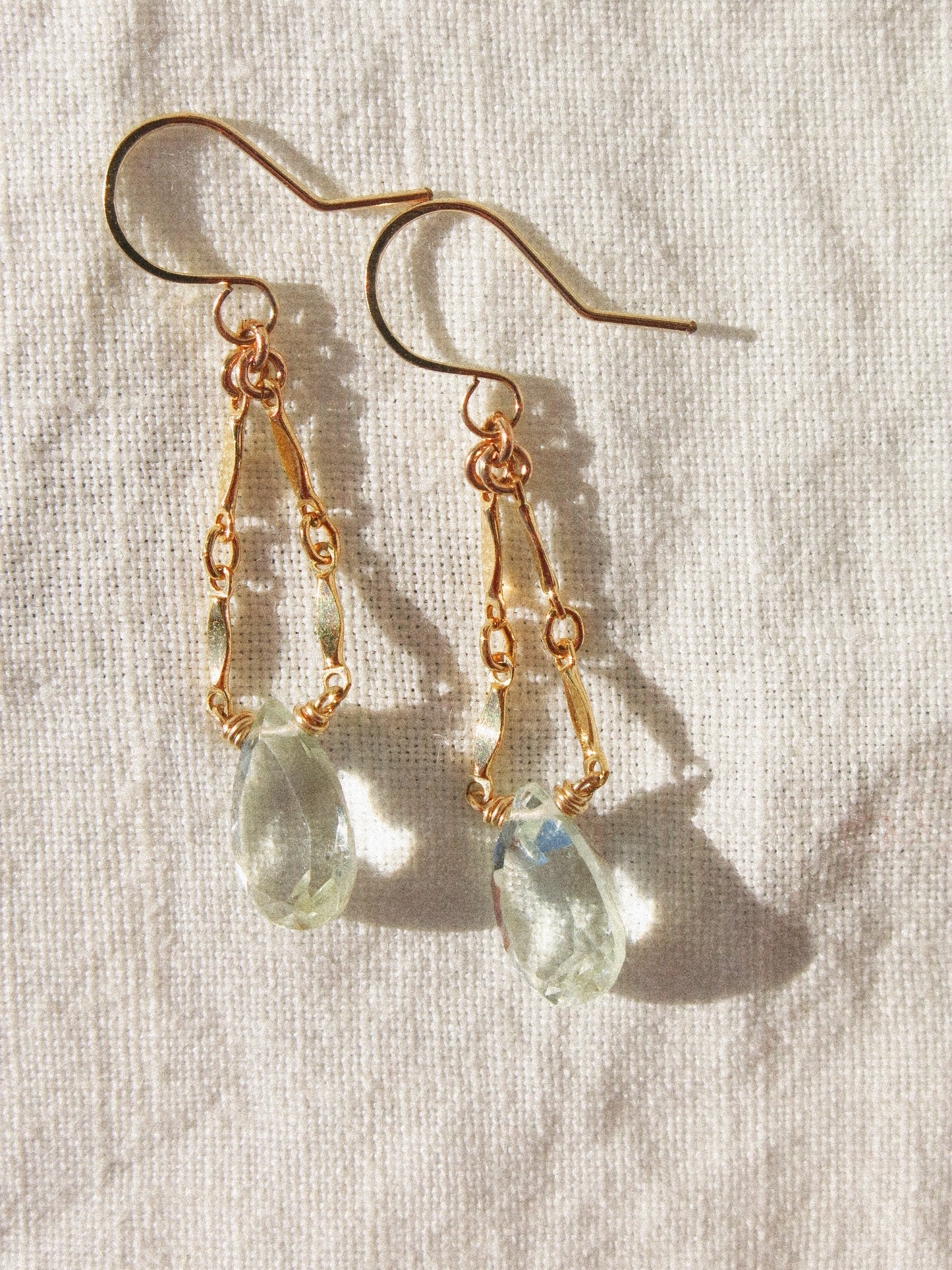 Catcher Earrings in Faceted Prasiolite in 14K Gold Fill